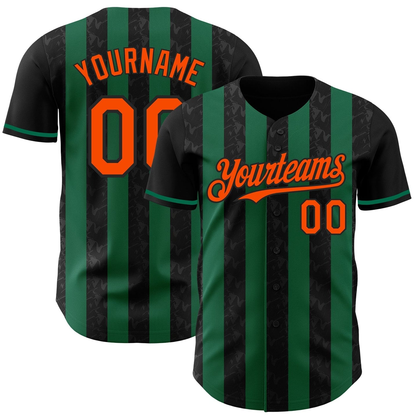 Custom Black Orange-Kelly Green Classic Vertical Stripe Fluid Liquid Texture Authentic Baseball Jersey baseball jersey product view 1
