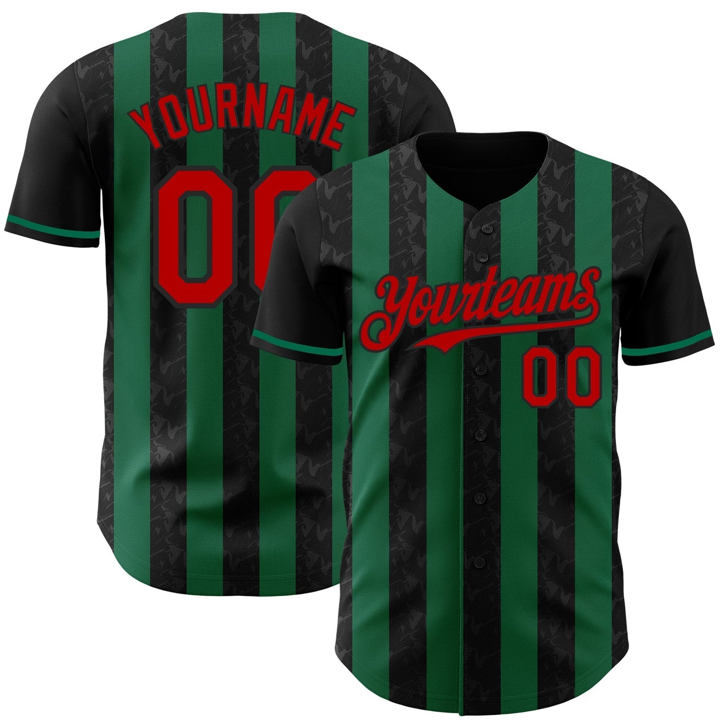 Custom Black Red-Kelly Green Classic Vertical Stripe Fluid Liquid Texture Authentic Baseball Jersey baseball jersey product view 1