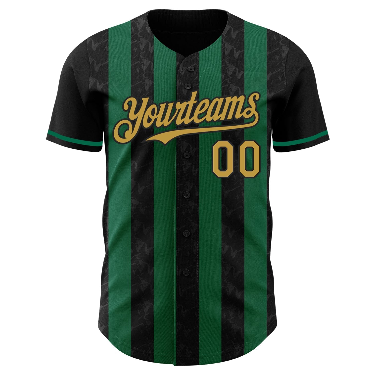 Custom Black Old Gold-Kelly Green Classic Vertical Stripe Fluid Liquid Texture Authentic Baseball Jersey baseball jersey product view 2