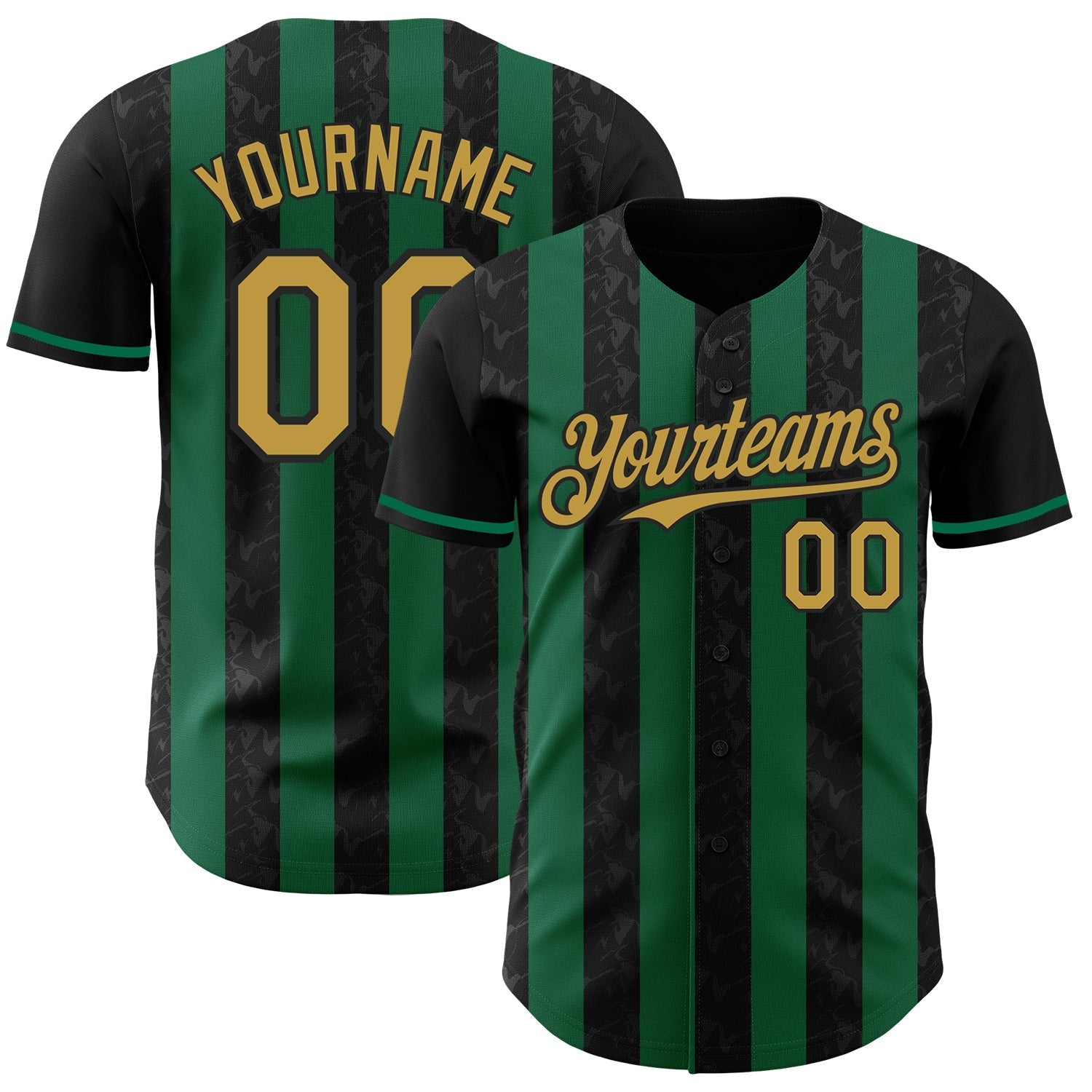 Custom Black Old Gold-Kelly Green Classic Vertical Stripe Fluid Liquid Texture Authentic Baseball Jersey baseball jersey product view 1