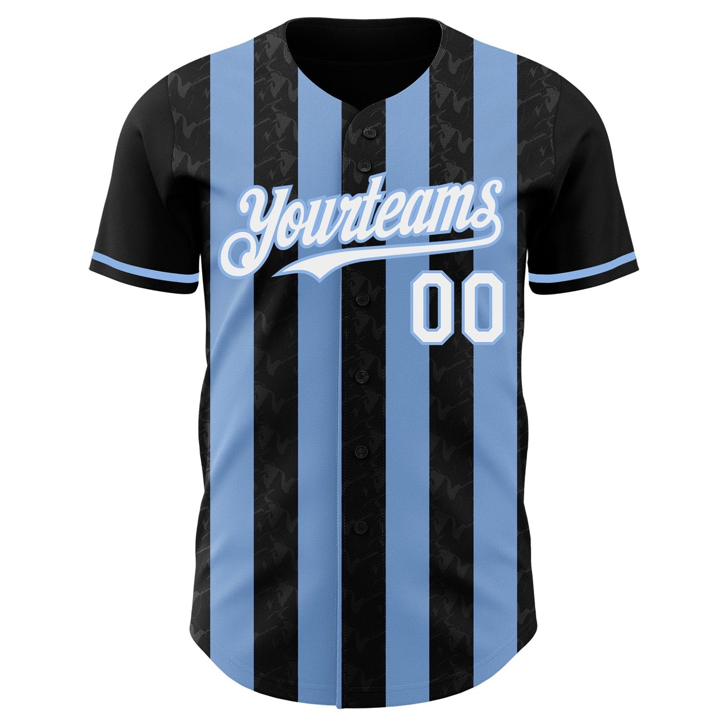 Custom Black White-Light Blue Classic Vertical Stripe Fluid Liquid Texture Authentic Baseball Jersey baseball jersey product view 2