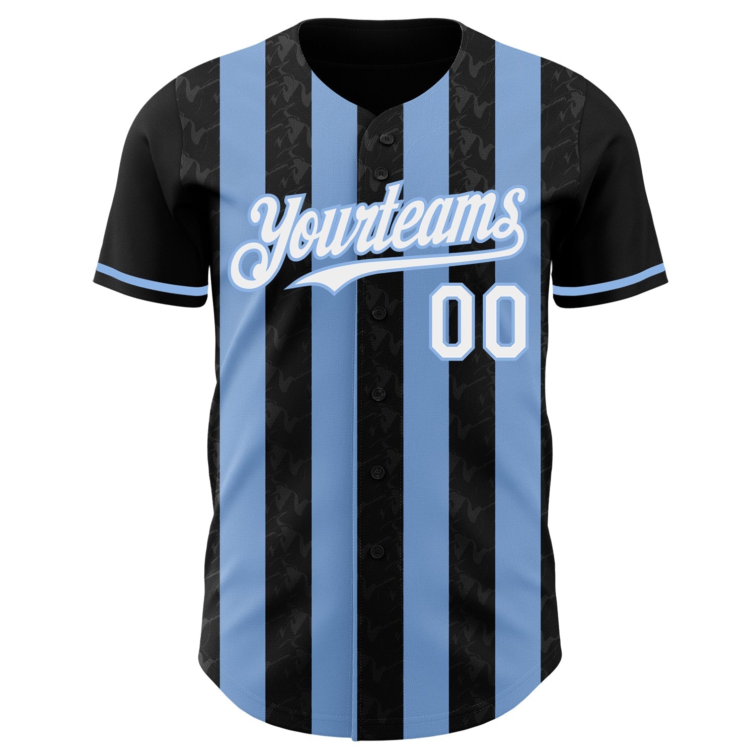 Custom Black White-Light Blue Classic Vertical Stripe Fluid Liquid Texture Authentic Baseball Jersey baseball jersey product view 2