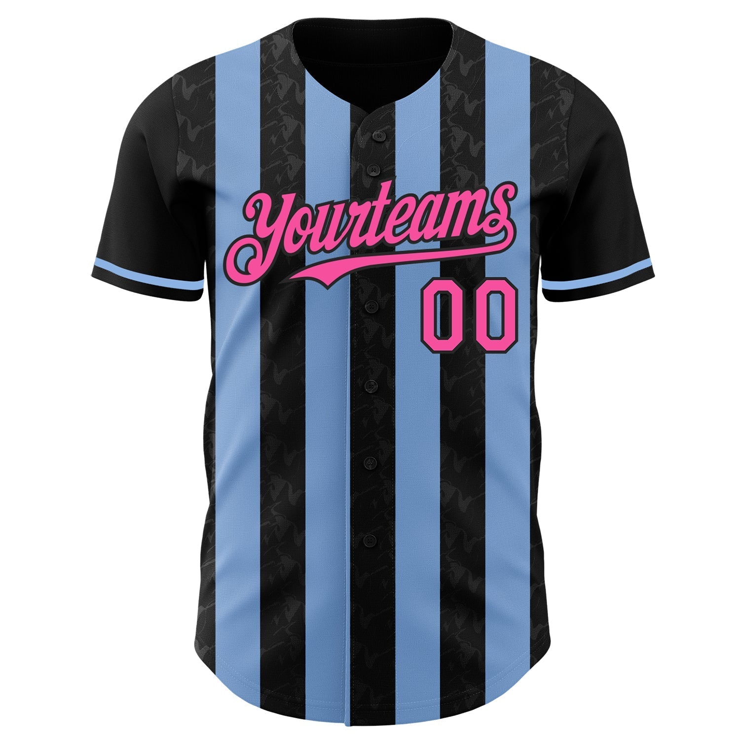 Custom Black Pink-Light Blue Classic Vertical Stripe Fluid Liquid Texture Authentic Baseball Jersey baseball jersey product view 2