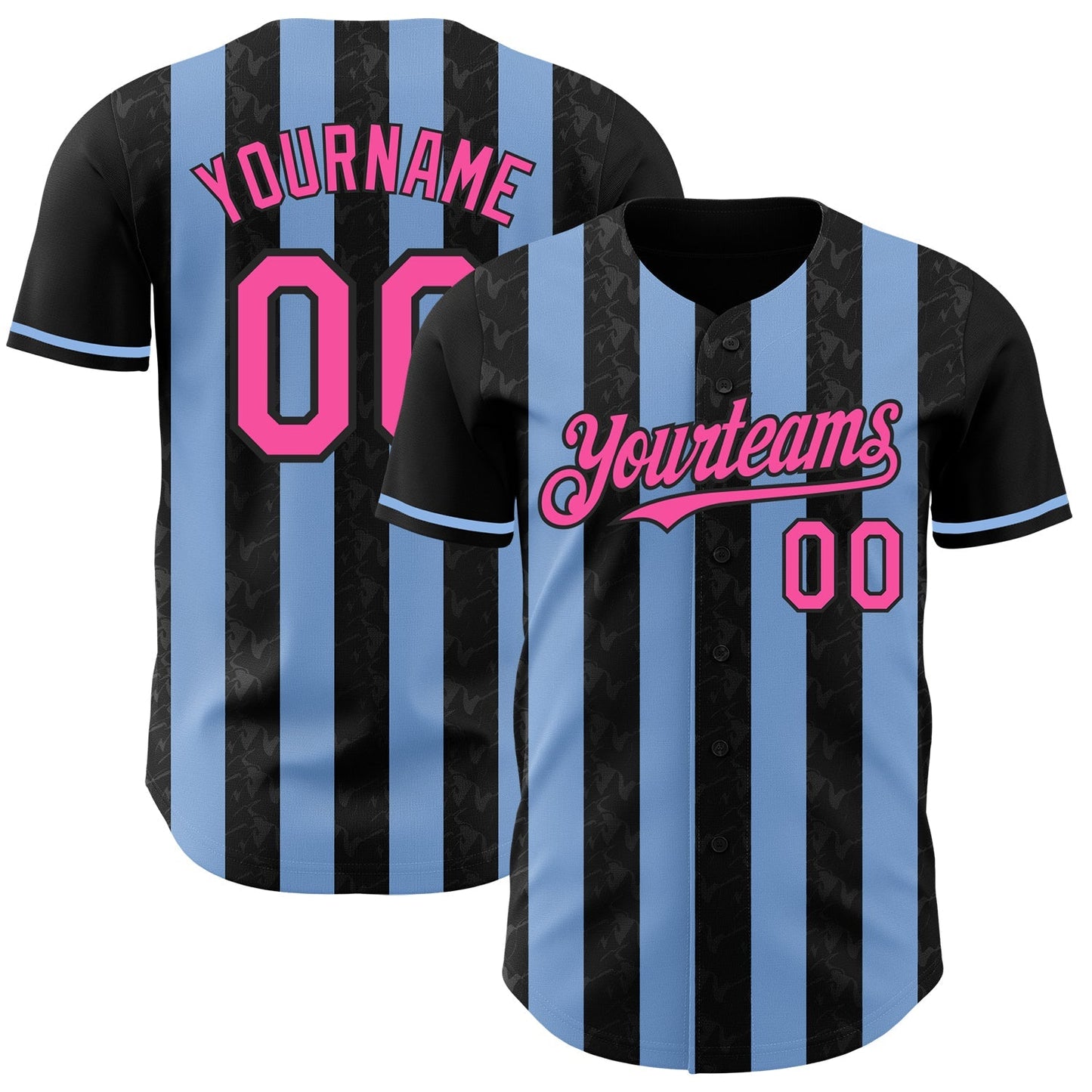 Custom Black Pink-Light Blue Classic Vertical Stripe Fluid Liquid Texture Authentic Baseball Jersey baseball jersey product view 1