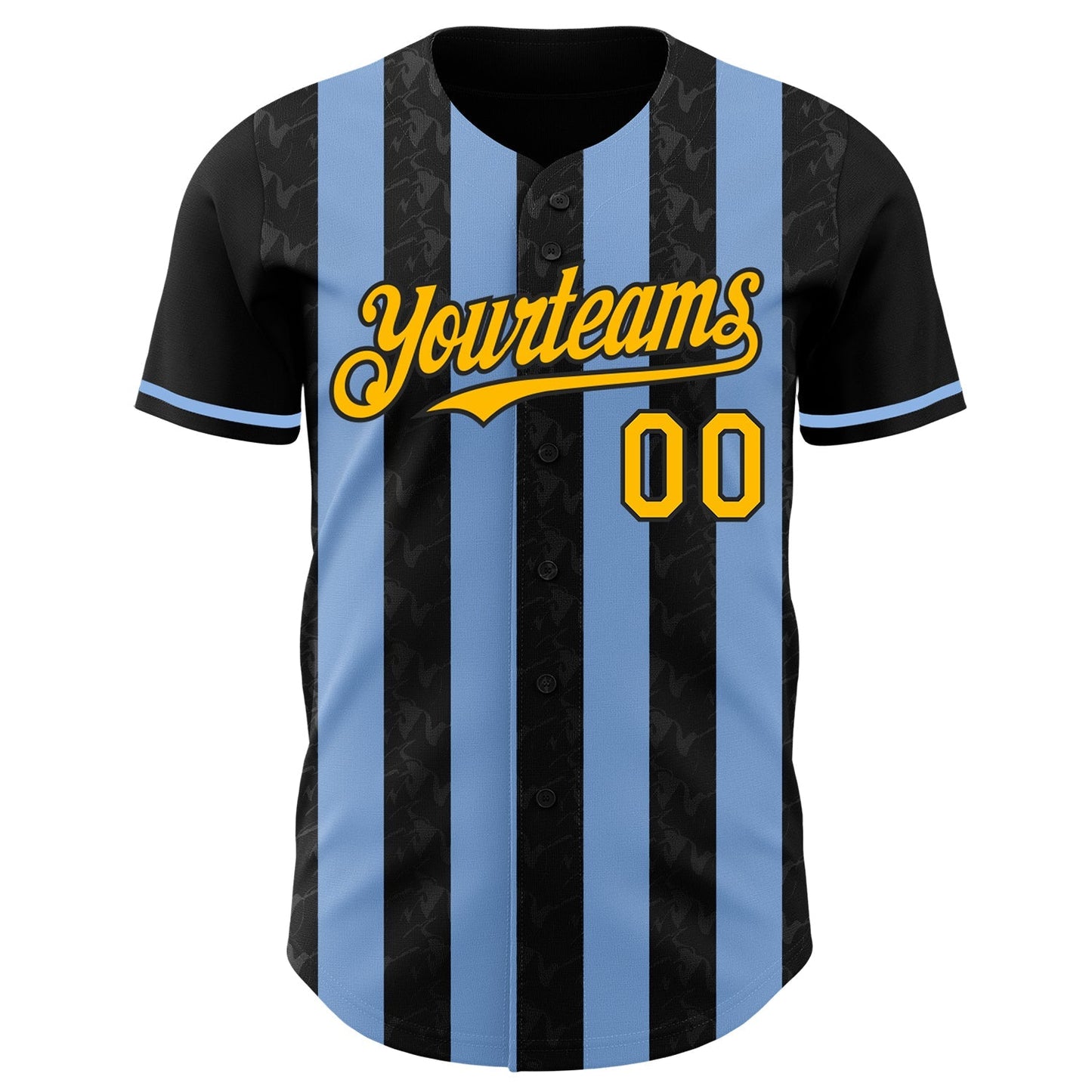 Custom Black Gold-Light Blue Classic Vertical Stripe Fluid Liquid Texture Authentic Baseball Jersey baseball jersey product view 2