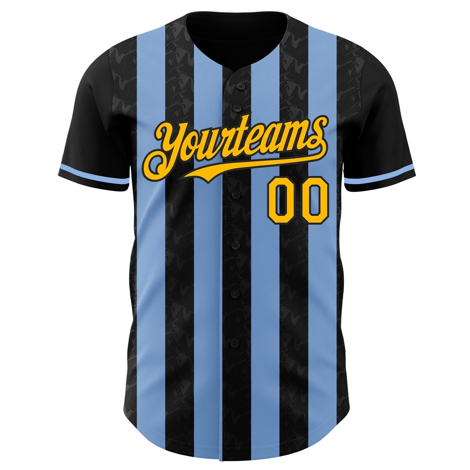 Custom Black Gold-Light Blue Classic Vertical Stripe Fluid Liquid Texture Authentic Baseball Jersey baseball jersey product view 2