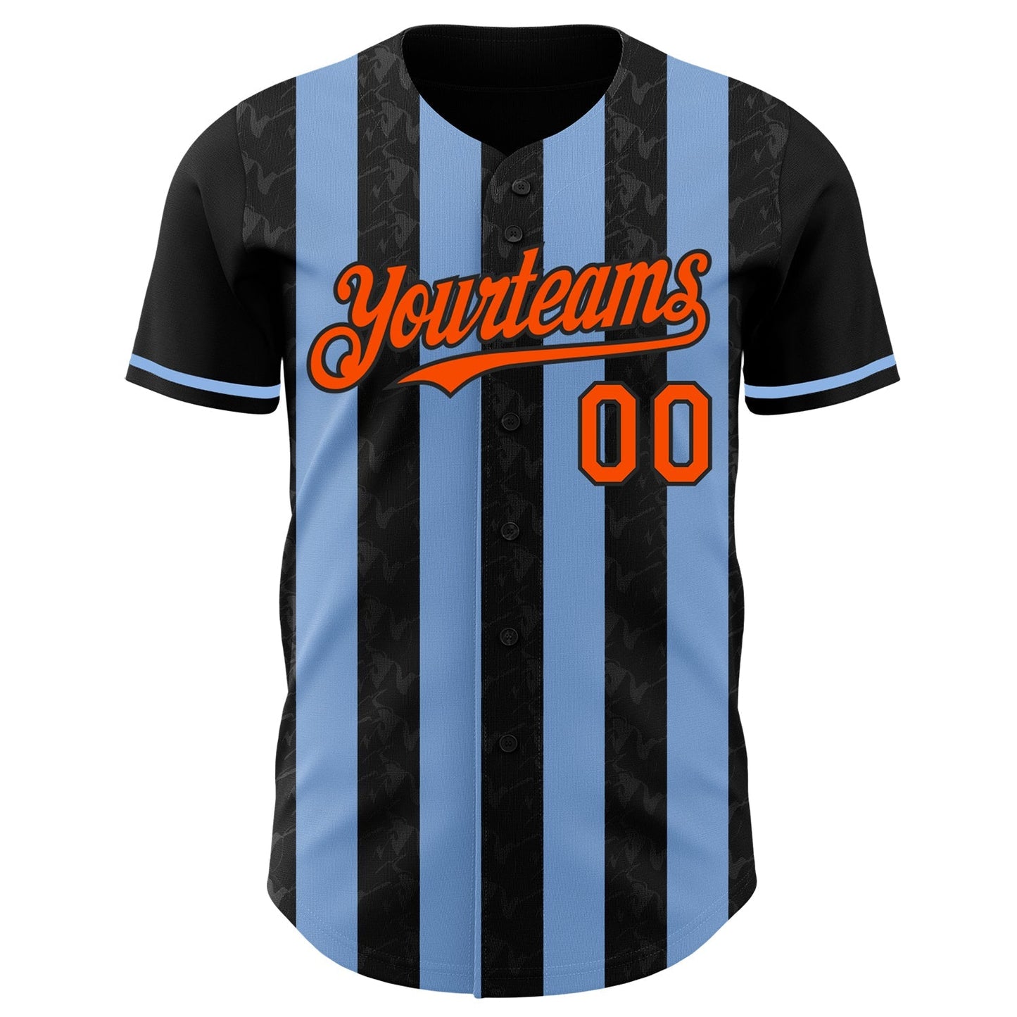 Custom Black Orange-Light Blue Classic Vertical Stripe Fluid Liquid Texture Authentic Baseball Jersey baseball jersey product view 2