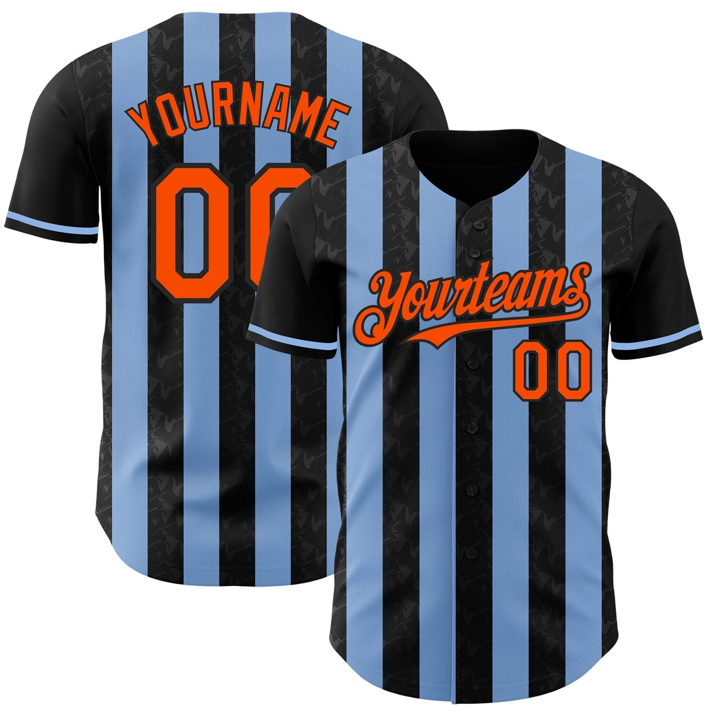 Custom Black Orange-Light Blue Classic Vertical Stripe Fluid Liquid Texture Authentic Baseball Jersey baseball jersey product view 1