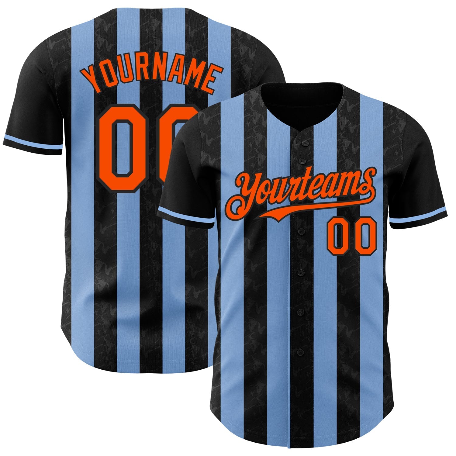 Custom Black Orange-Light Blue Classic Vertical Stripe Fluid Liquid Texture Authentic Baseball Jersey baseball jersey product view 1