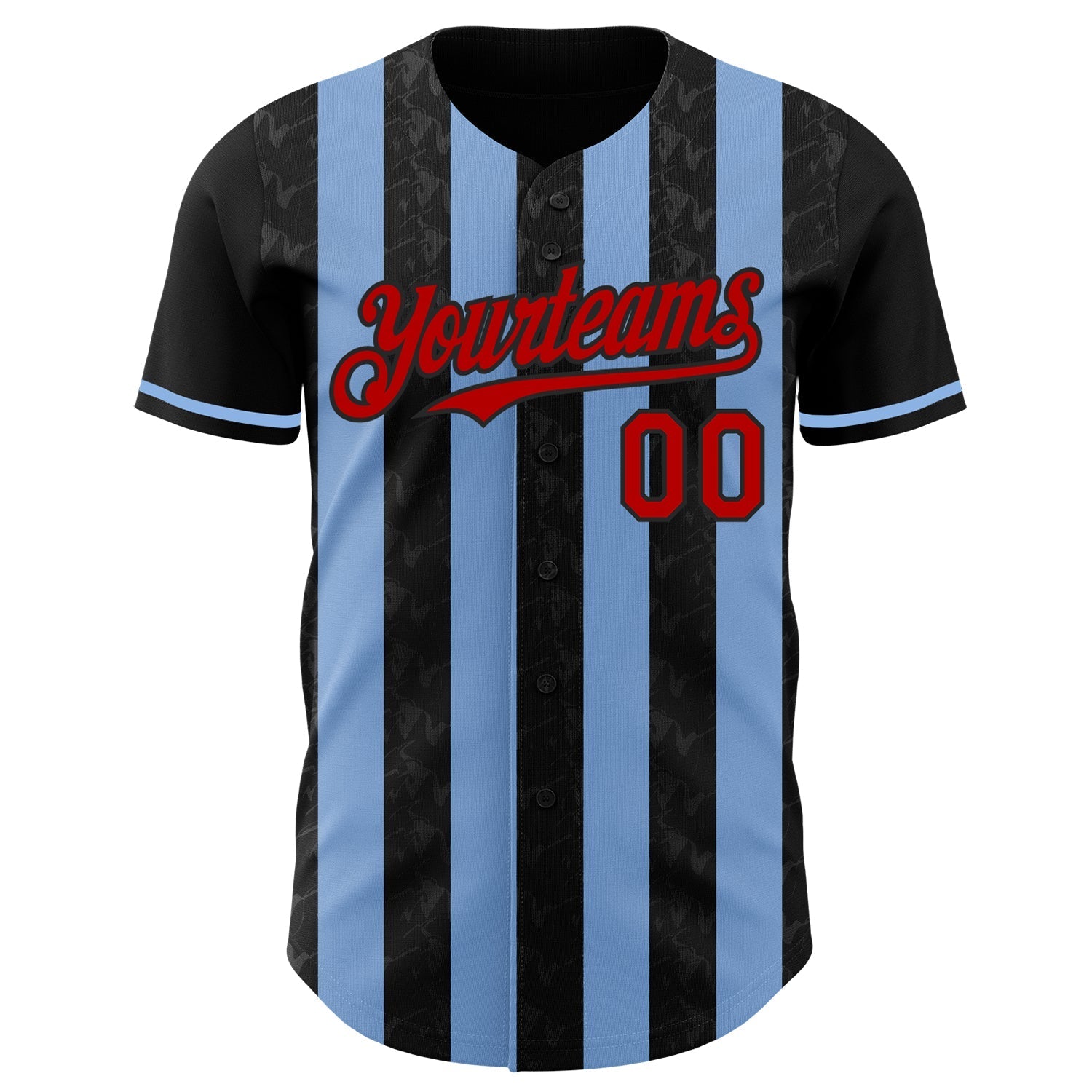 Custom Black Red-Light Blue Classic Vertical Stripe Fluid Liquid Texture Authentic Baseball Jersey baseball jersey product view 2