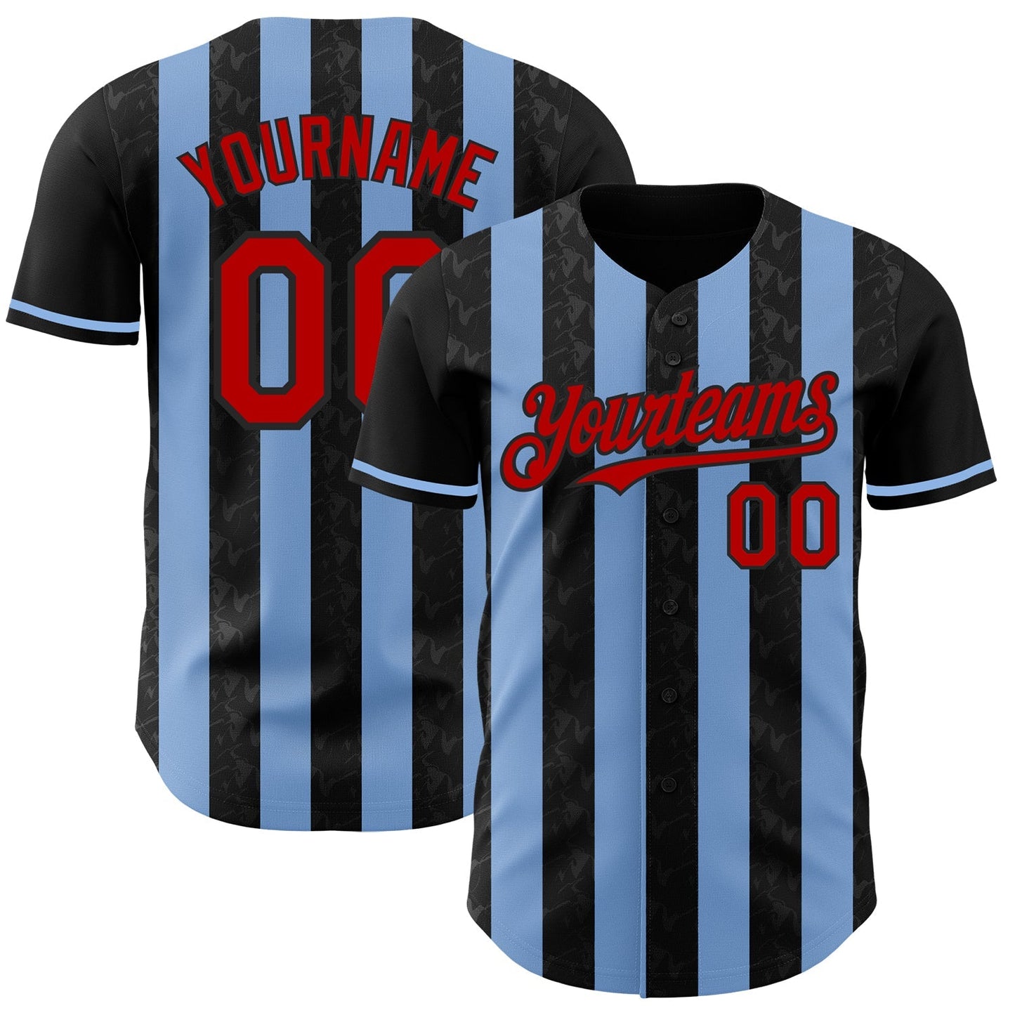 Custom Black Red-Light Blue Classic Vertical Stripe Fluid Liquid Texture Authentic Baseball Jersey baseball jersey product view 1