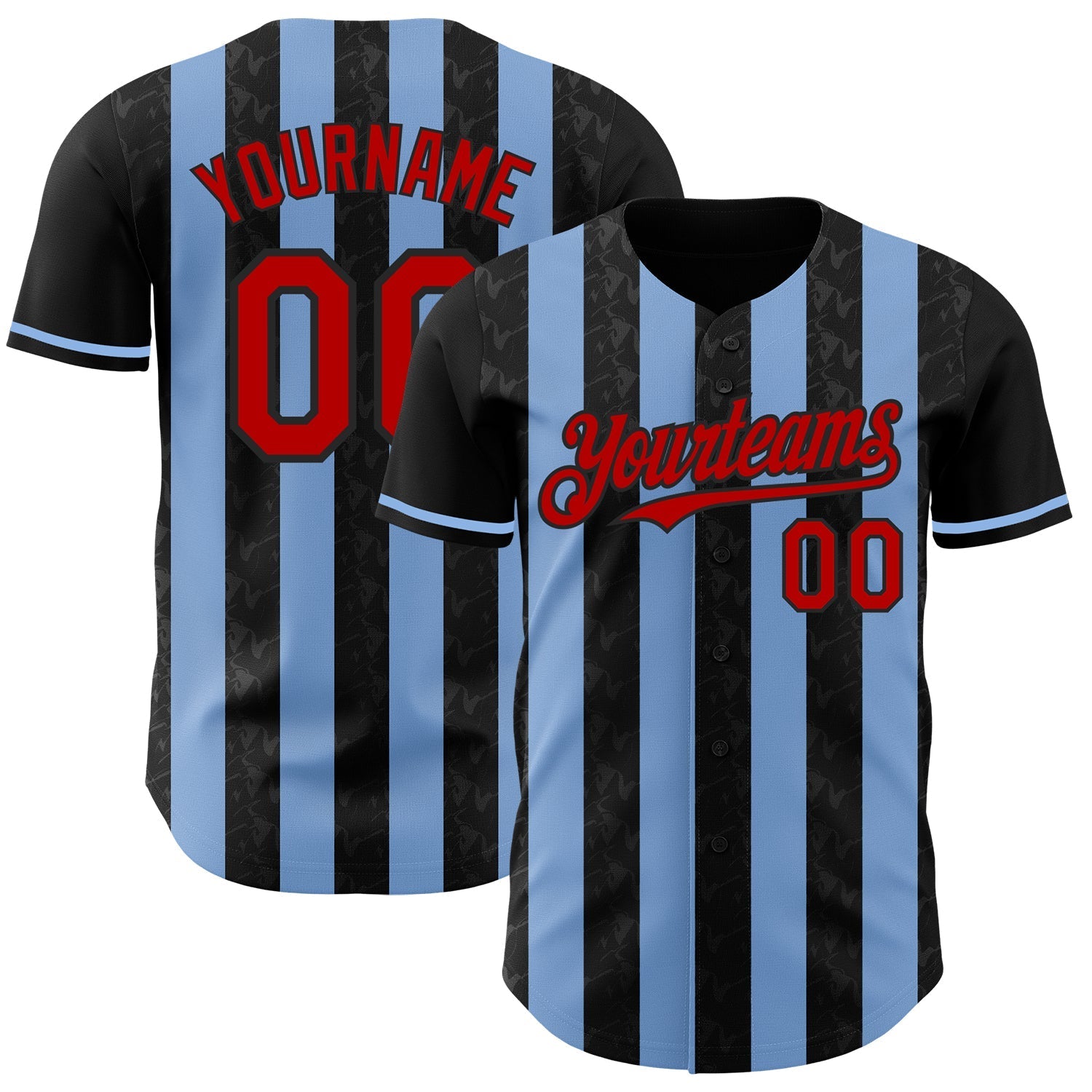 Custom Black Red-Light Blue Classic Vertical Stripe Fluid Liquid Texture Authentic Baseball Jersey baseball jersey product view 1