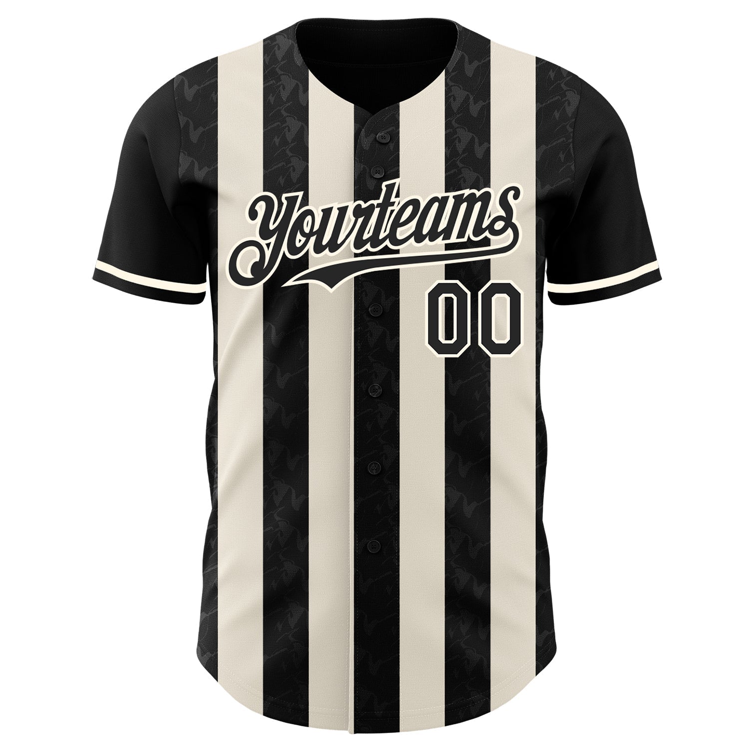 Custom Black Cream-Cream Classic Vertical Stripe Fluid Liquid Texture Authentic Baseball Jersey baseball jersey product view 2