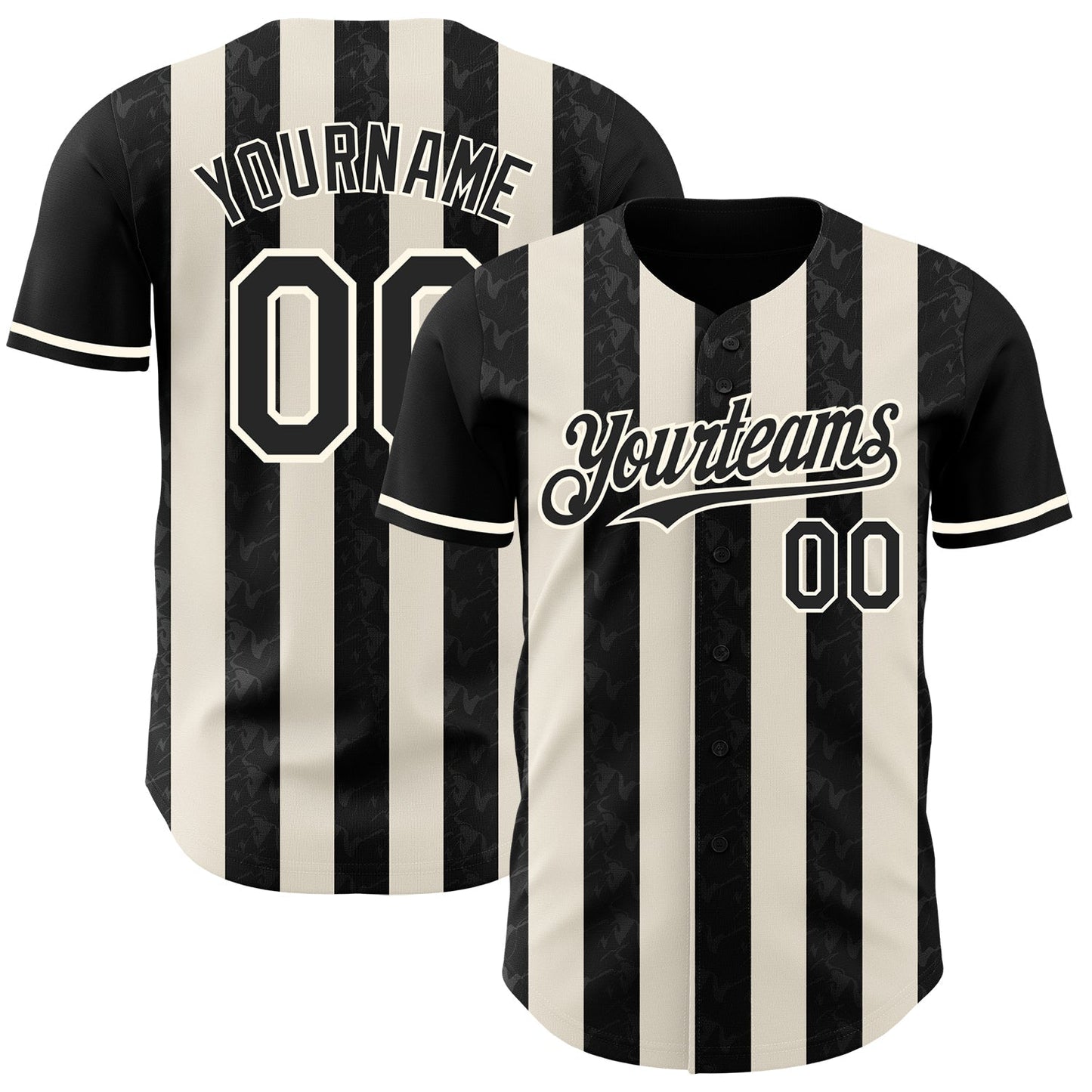 Custom Black Cream-Cream Classic Vertical Stripe Fluid Liquid Texture Authentic Baseball Jersey baseball jersey product view 1