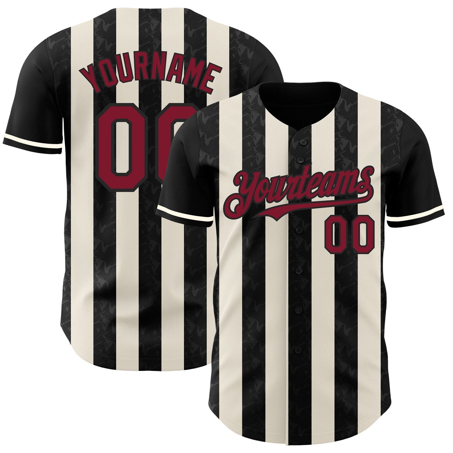Custom Black Crimson-Cream Classic Vertical Stripe Fluid Liquid Texture Authentic Baseball Jersey baseball jersey product view 1