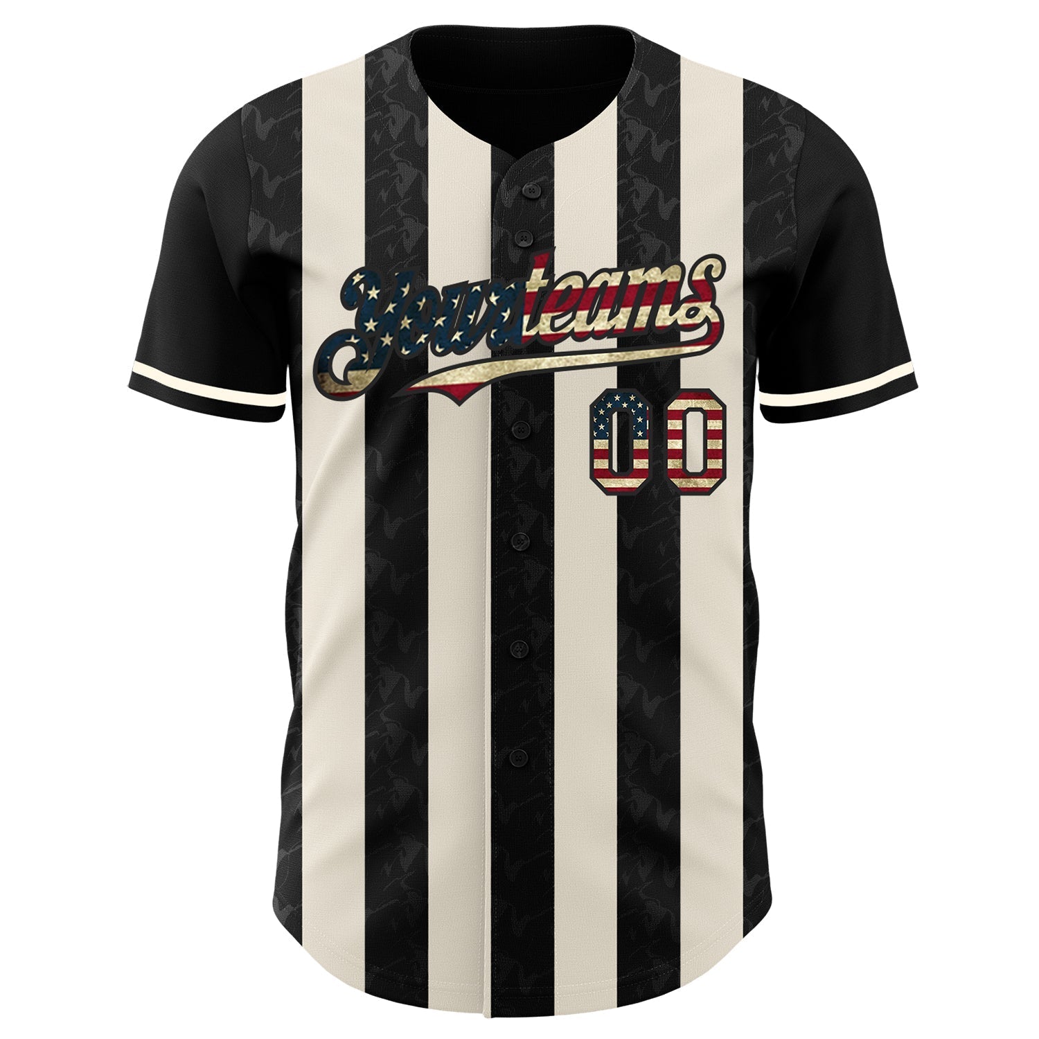 Custom Black Vintage USA Flag-Cream Classic Vertical Stripe Fluid Liquid Texture Authentic Baseball Jersey baseball jersey product view 2