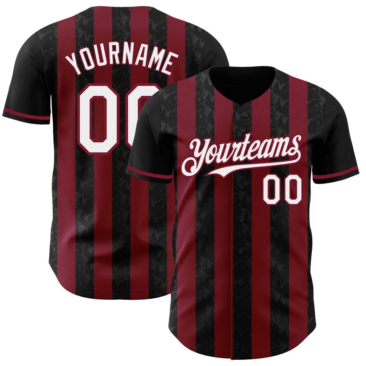 Custom Black White-Crimson Classic Vertical Stripe Fluid Liquid Texture Authentic Baseball Jersey baseball jersey product view 1