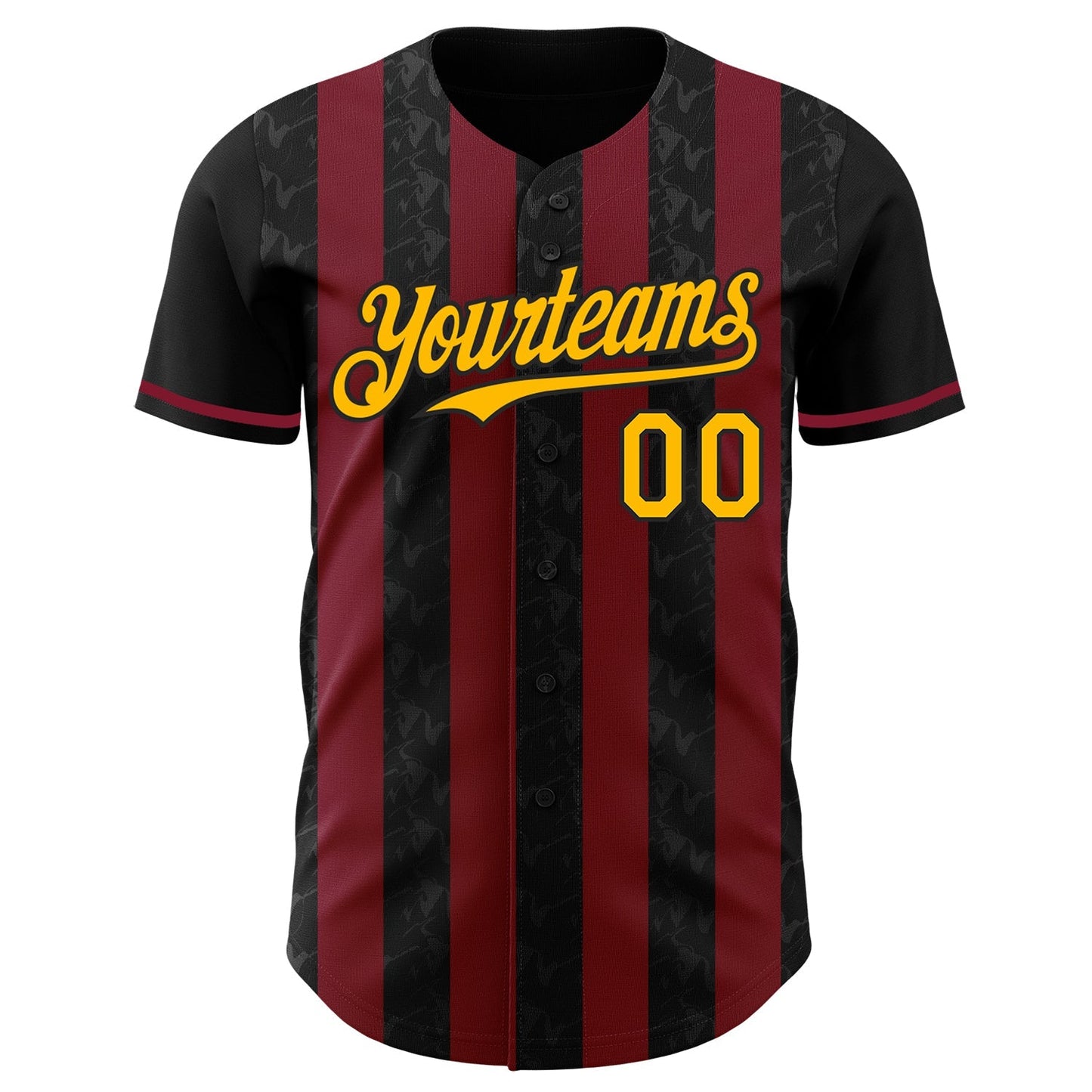 Custom Black Gold-Crimson Classic Vertical Stripe Fluid Liquid Texture Authentic Baseball Jersey baseball jersey product view 2