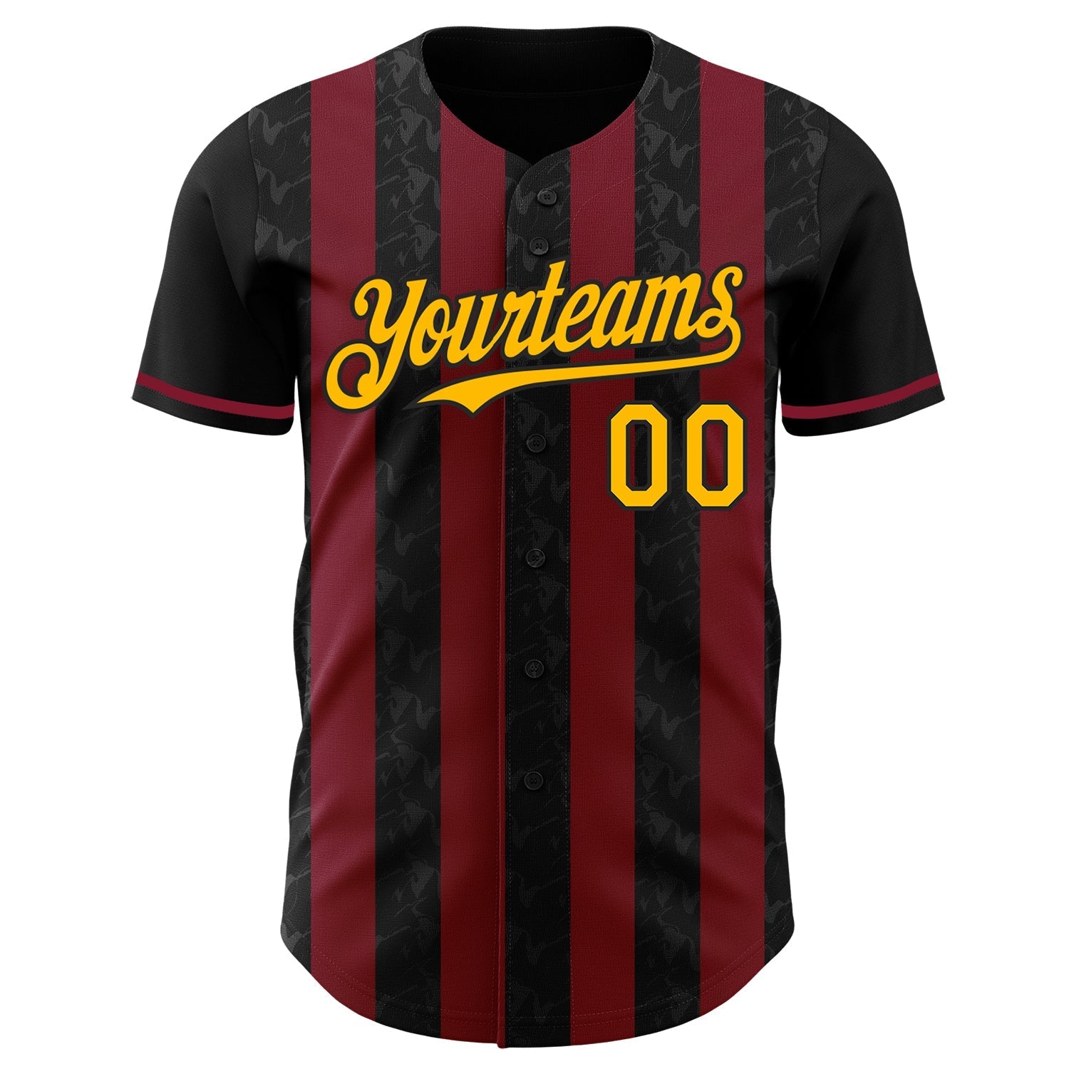 Custom Black Gold-Crimson Classic Vertical Stripe Fluid Liquid Texture Authentic Baseball Jersey baseball jersey product view 2