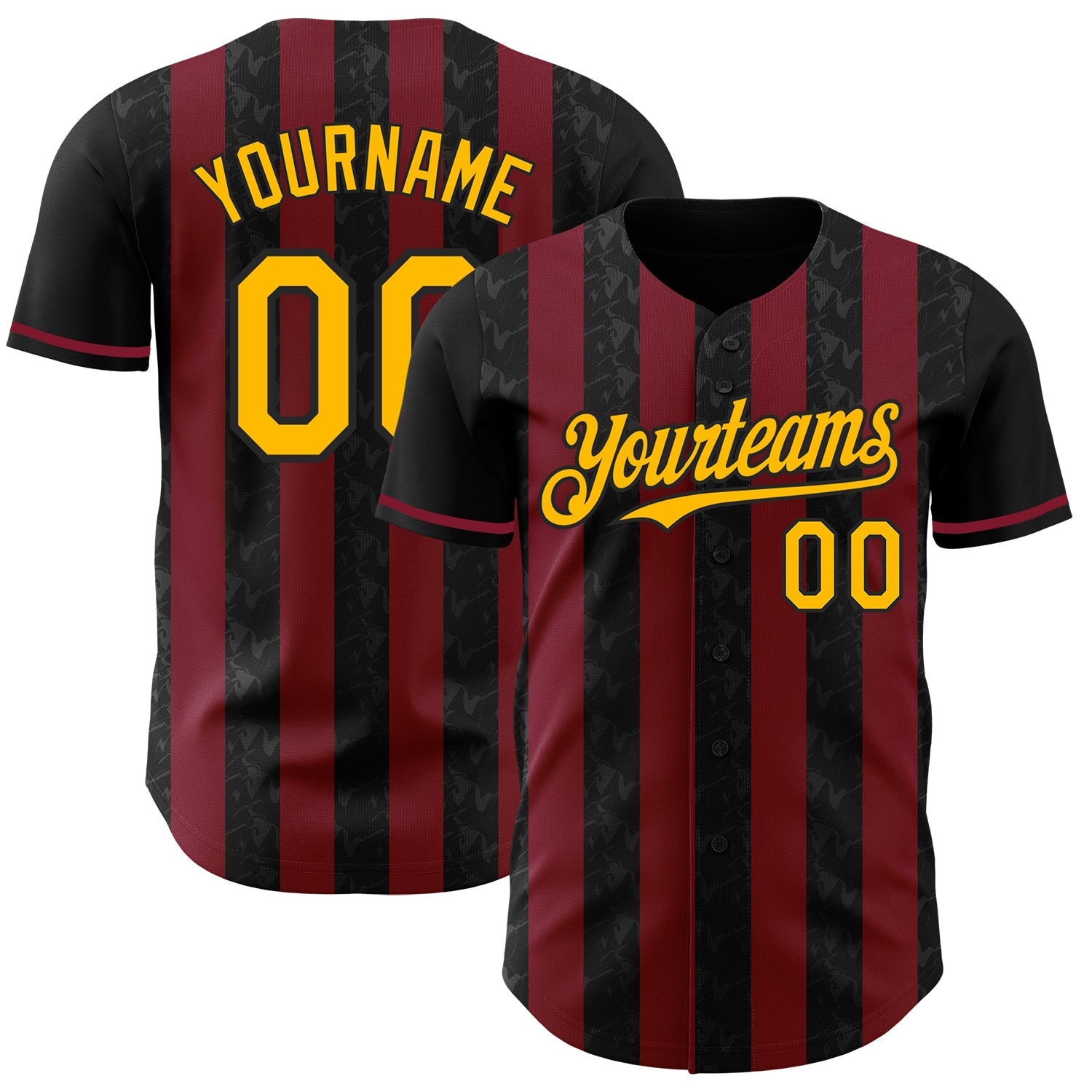 Custom Black Gold-Crimson Classic Vertical Stripe Fluid Liquid Texture Authentic Baseball Jersey baseball jersey product view 1