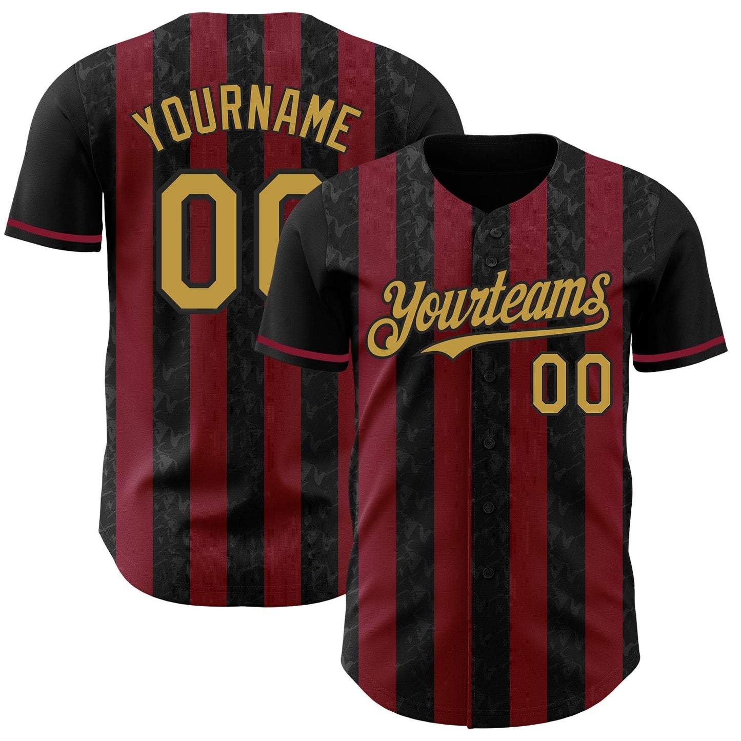 Custom Black Old Gold-Crimson Classic Vertical Stripe Fluid Liquid Texture Authentic Baseball Jersey baseball jersey product view 1