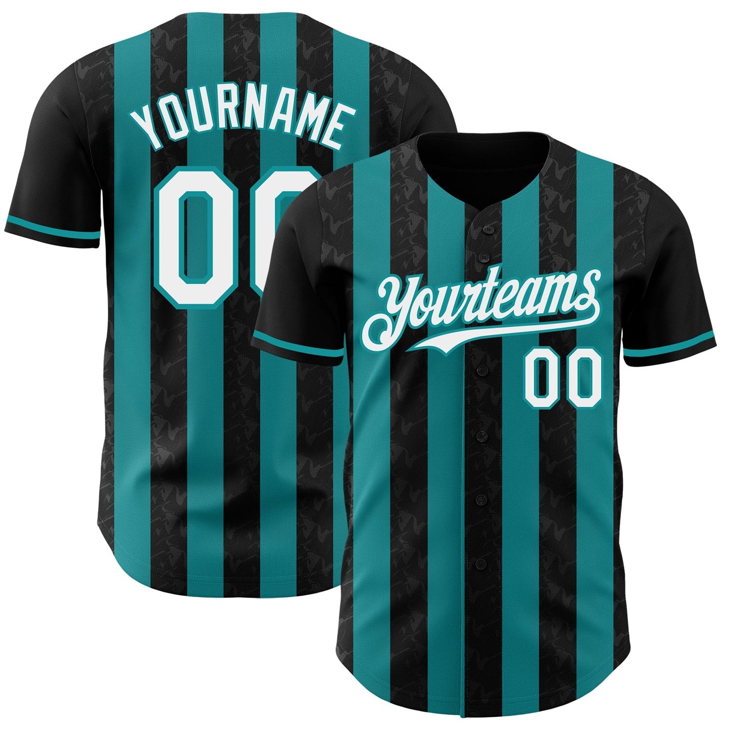Custom Black White-Teal Classic Vertical Stripe Fluid Liquid Texture Authentic Baseball Jersey baseball jersey product view 1