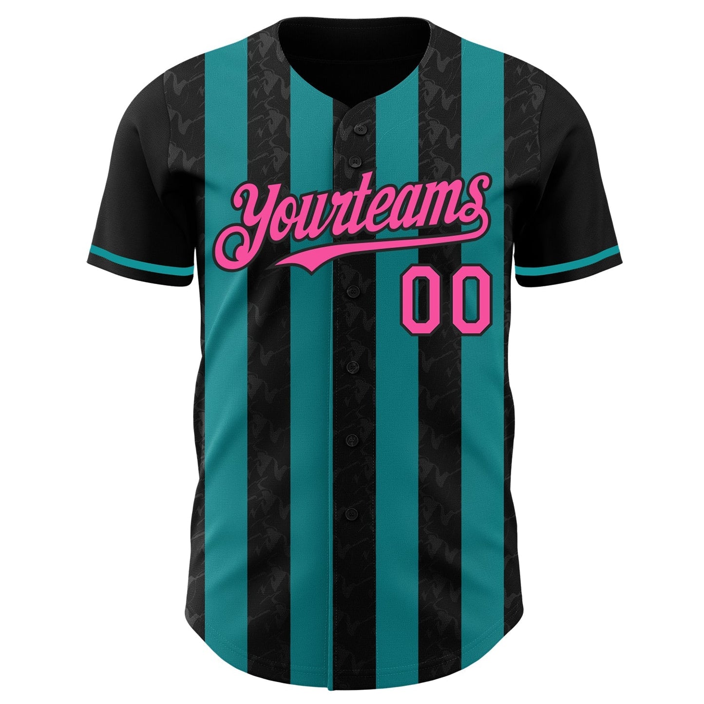 Custom Black Pink-Teal Classic Vertical Stripe Fluid Liquid Texture Authentic Baseball Jersey baseball jersey product view 2
