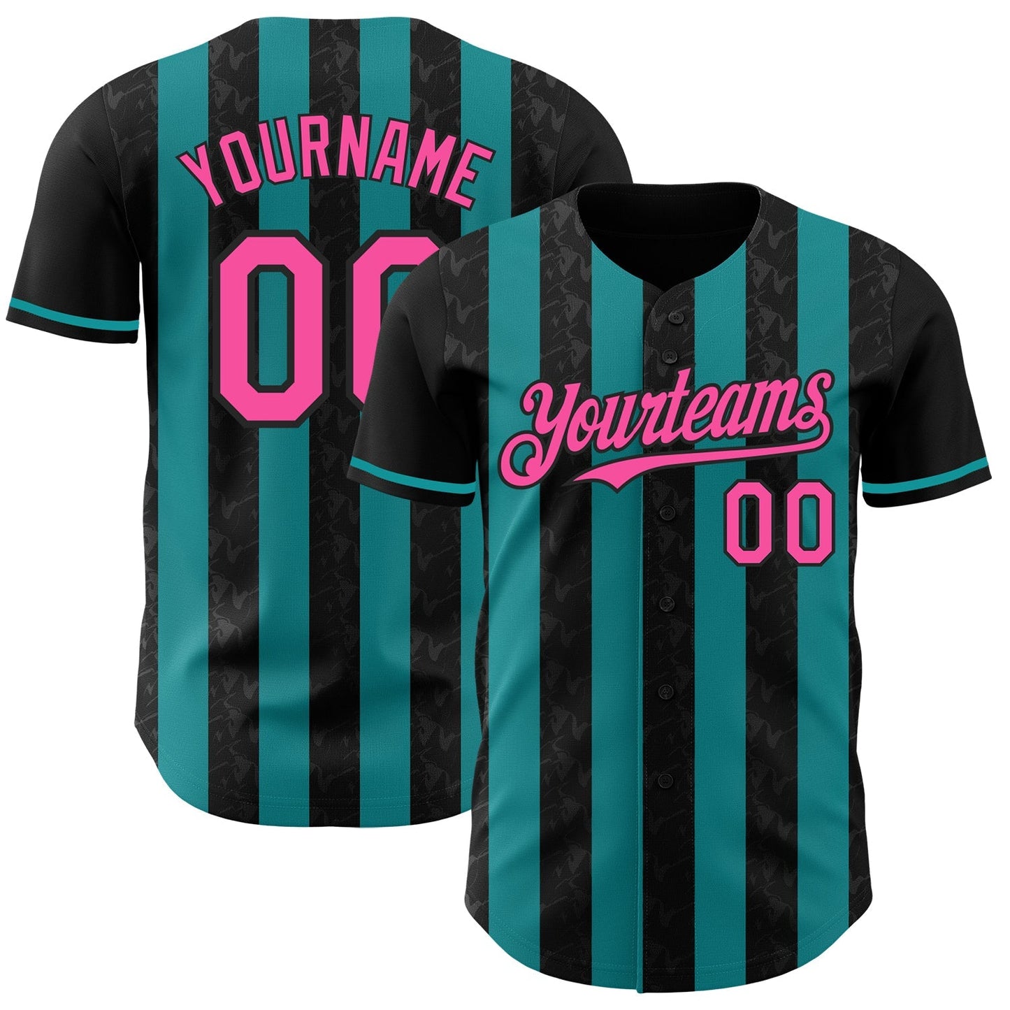 Custom Black Pink-Teal Classic Vertical Stripe Fluid Liquid Texture Authentic Baseball Jersey baseball jersey product view 1