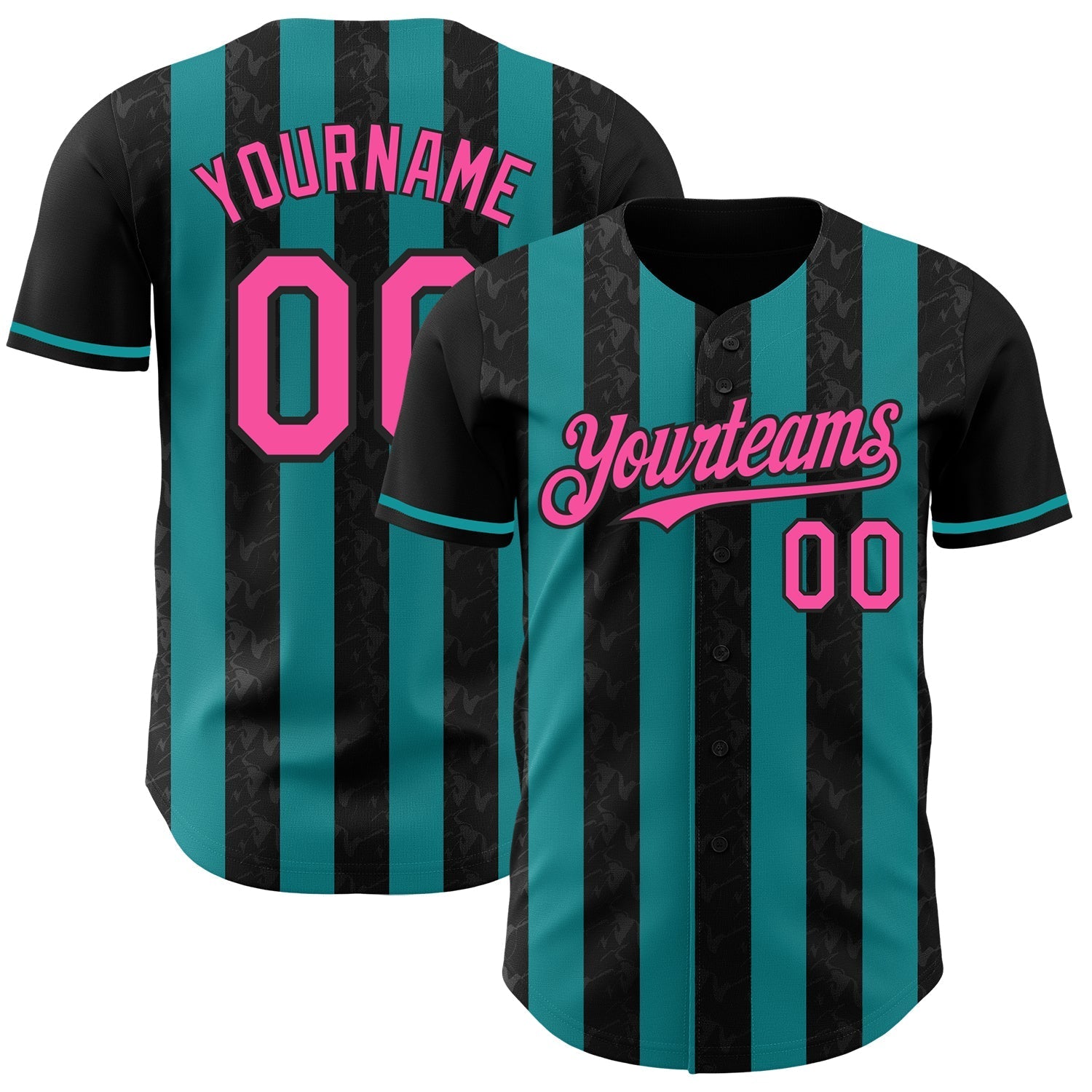 Custom Black Pink-Teal Classic Vertical Stripe Fluid Liquid Texture Authentic Baseball Jersey baseball jersey product view 1