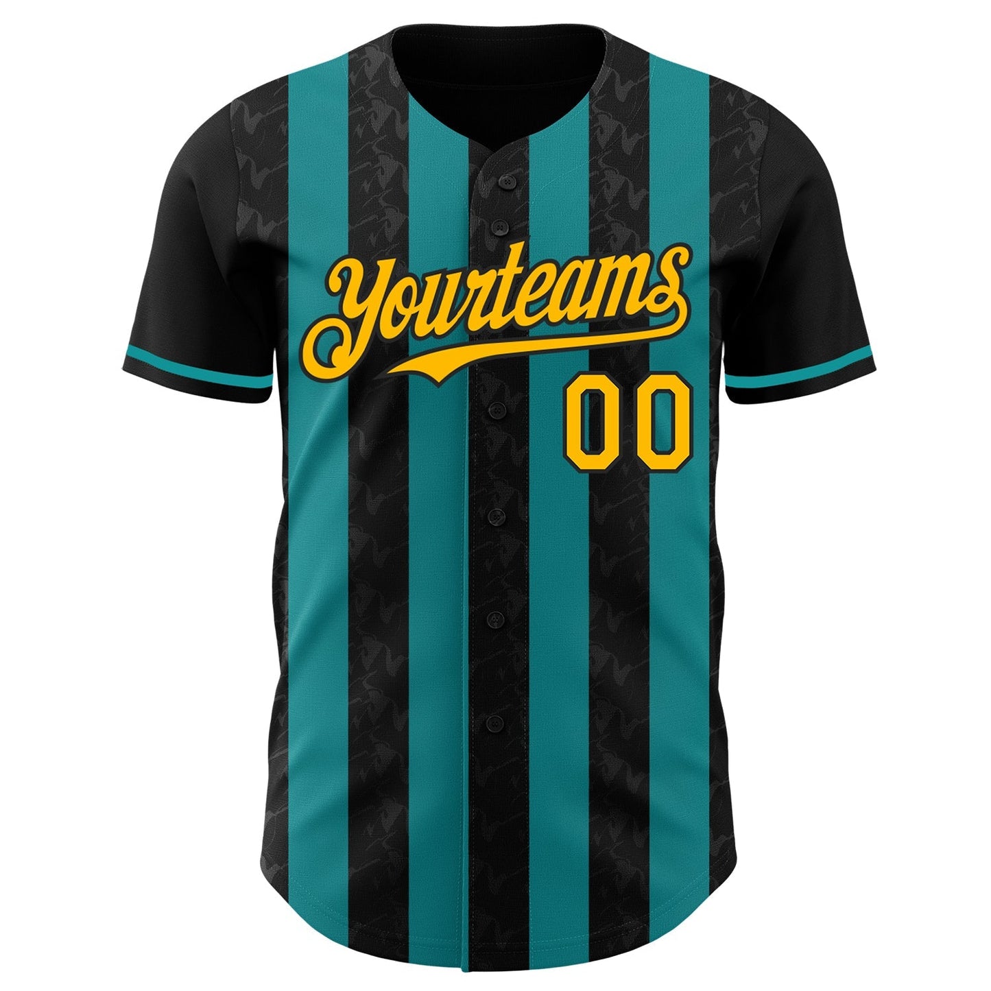 Custom Black Gold-Teal Classic Vertical Stripe Fluid Liquid Texture Authentic Baseball Jersey baseball jersey product view 2