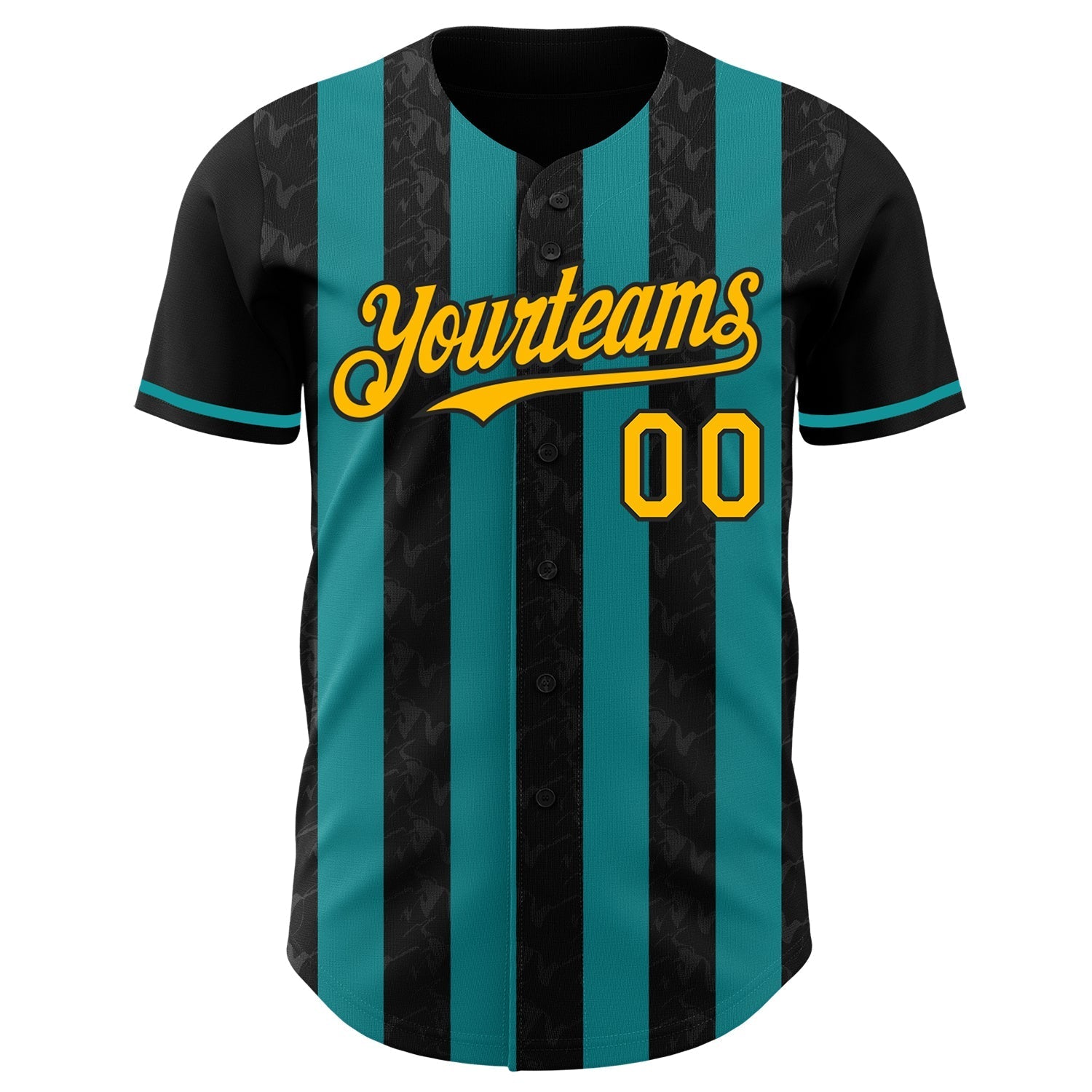 Custom Black Gold-Teal Classic Vertical Stripe Fluid Liquid Texture Authentic Baseball Jersey baseball jersey product view 2