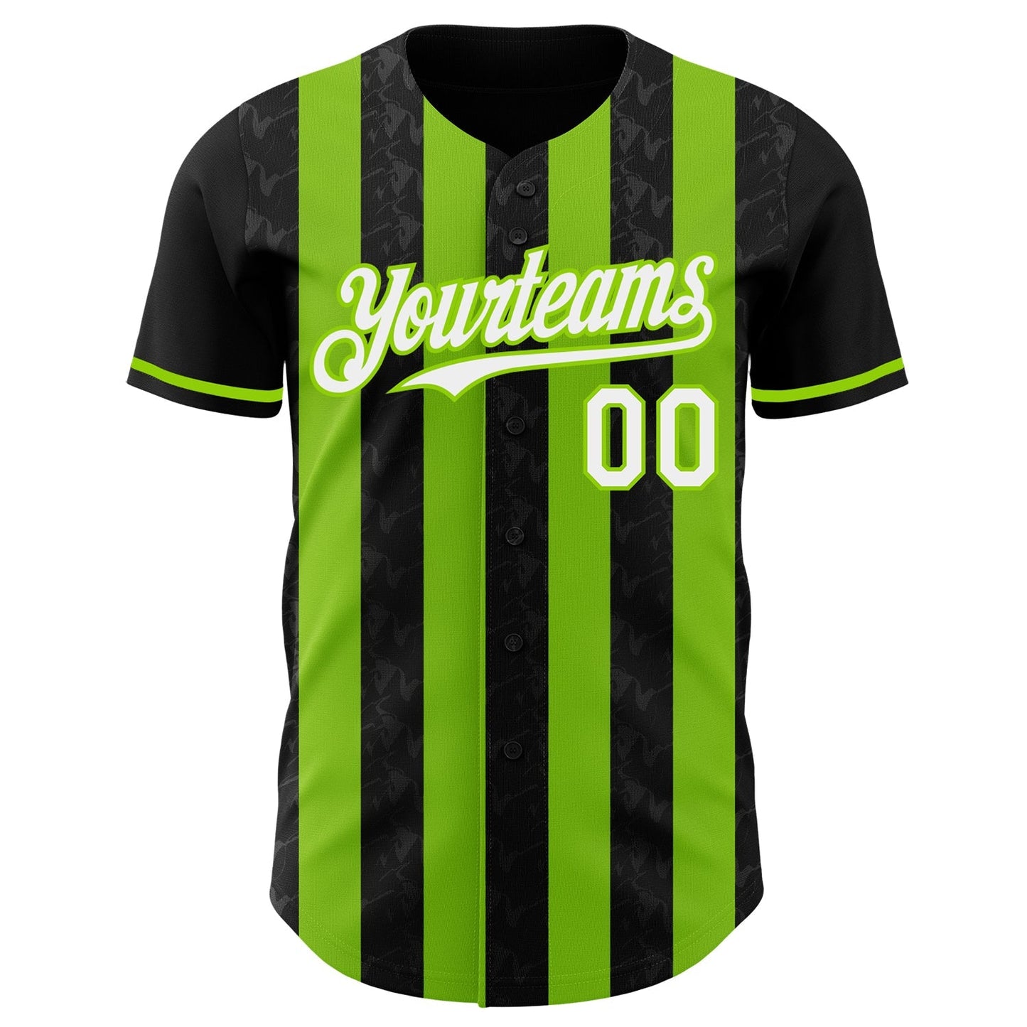 Custom Black White-Neon Green Classic Vertical Stripe Fluid Liquid Texture Authentic Baseball Jersey baseball jersey product view 2