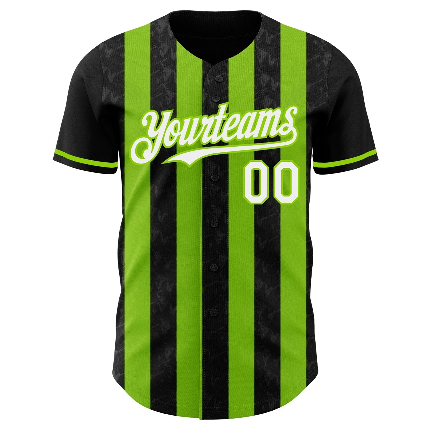 Custom Black White-Neon Green Classic Vertical Stripe Fluid Liquid Texture Authentic Baseball Jersey baseball jersey product view 2