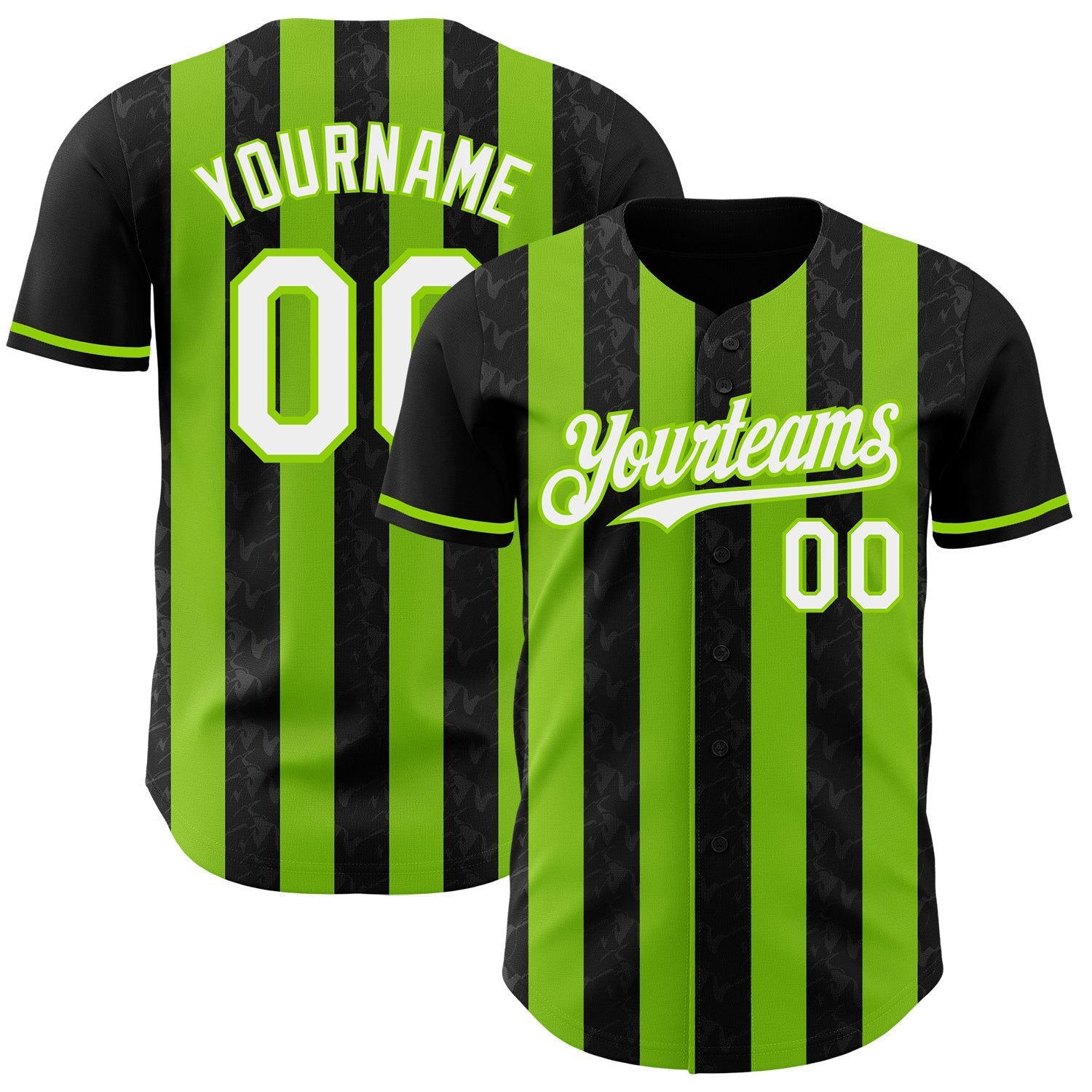 Custom Black White-Neon Green Classic Vertical Stripe Fluid Liquid Texture Authentic Baseball Jersey baseball jersey product view 1