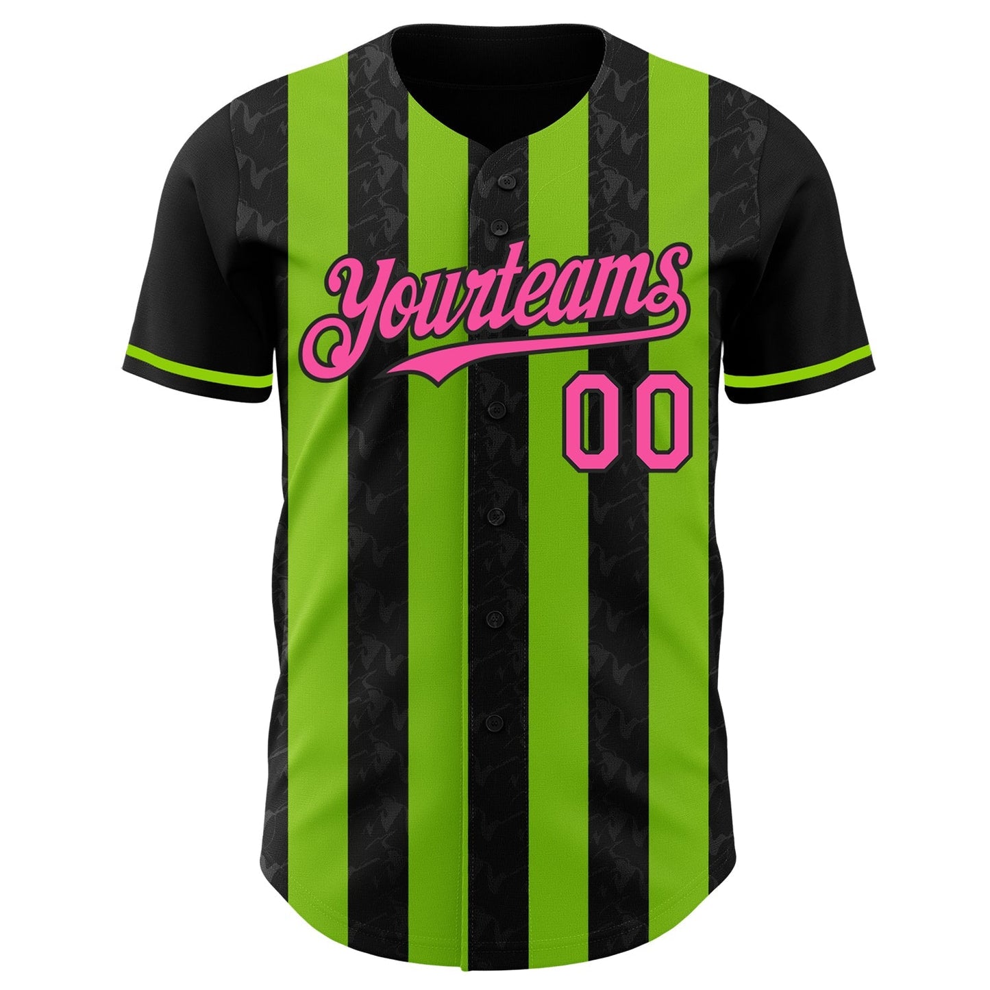 Custom Black Pink-Neon Green Classic Vertical Stripe Fluid Liquid Texture Authentic Baseball Jersey baseball jersey product view 2