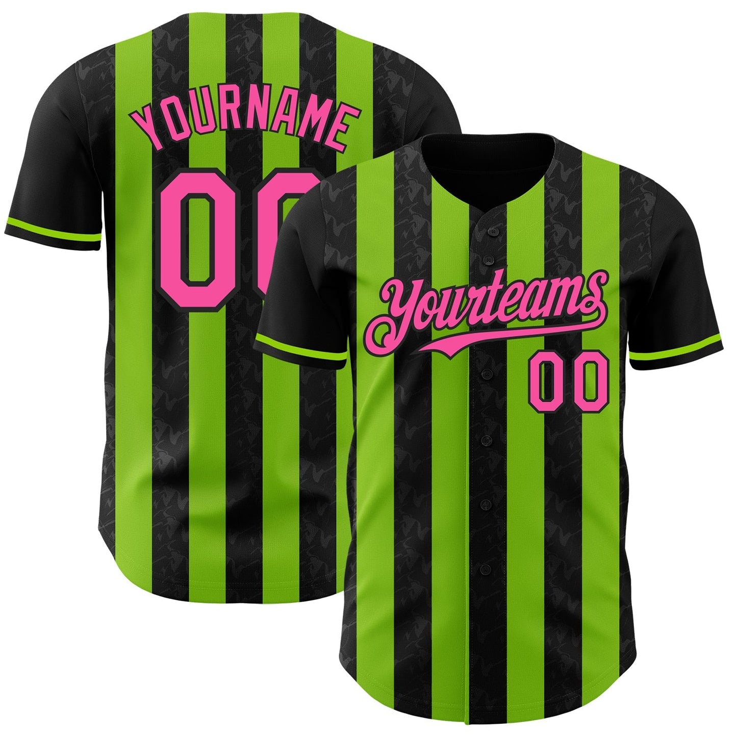 Custom Black Pink-Neon Green Classic Vertical Stripe Fluid Liquid Texture Authentic Baseball Jersey baseball jersey product view 1