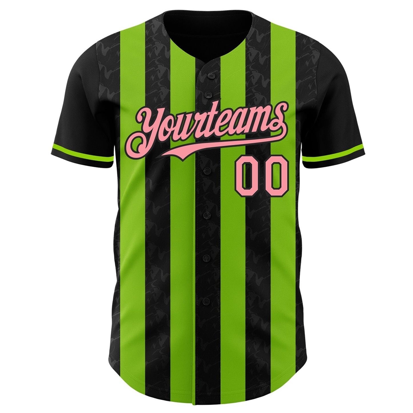 Custom Black Medium Pink-Neon Green Classic Vertical Stripe Fluid Liquid Texture Authentic Baseball Jersey baseball jersey product view 2
