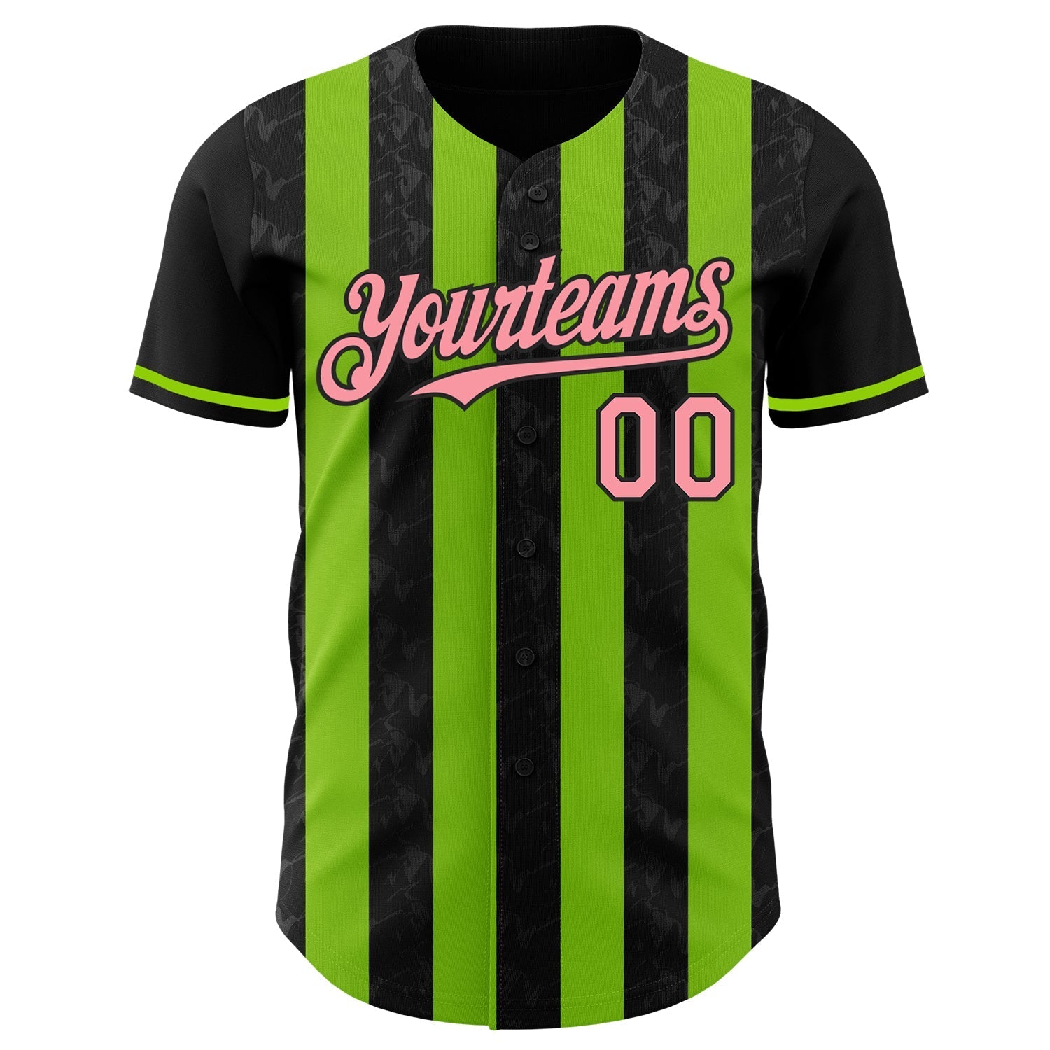 Custom Black Medium Pink-Neon Green Classic Vertical Stripe Fluid Liquid Texture Authentic Baseball Jersey baseball jersey product view 2