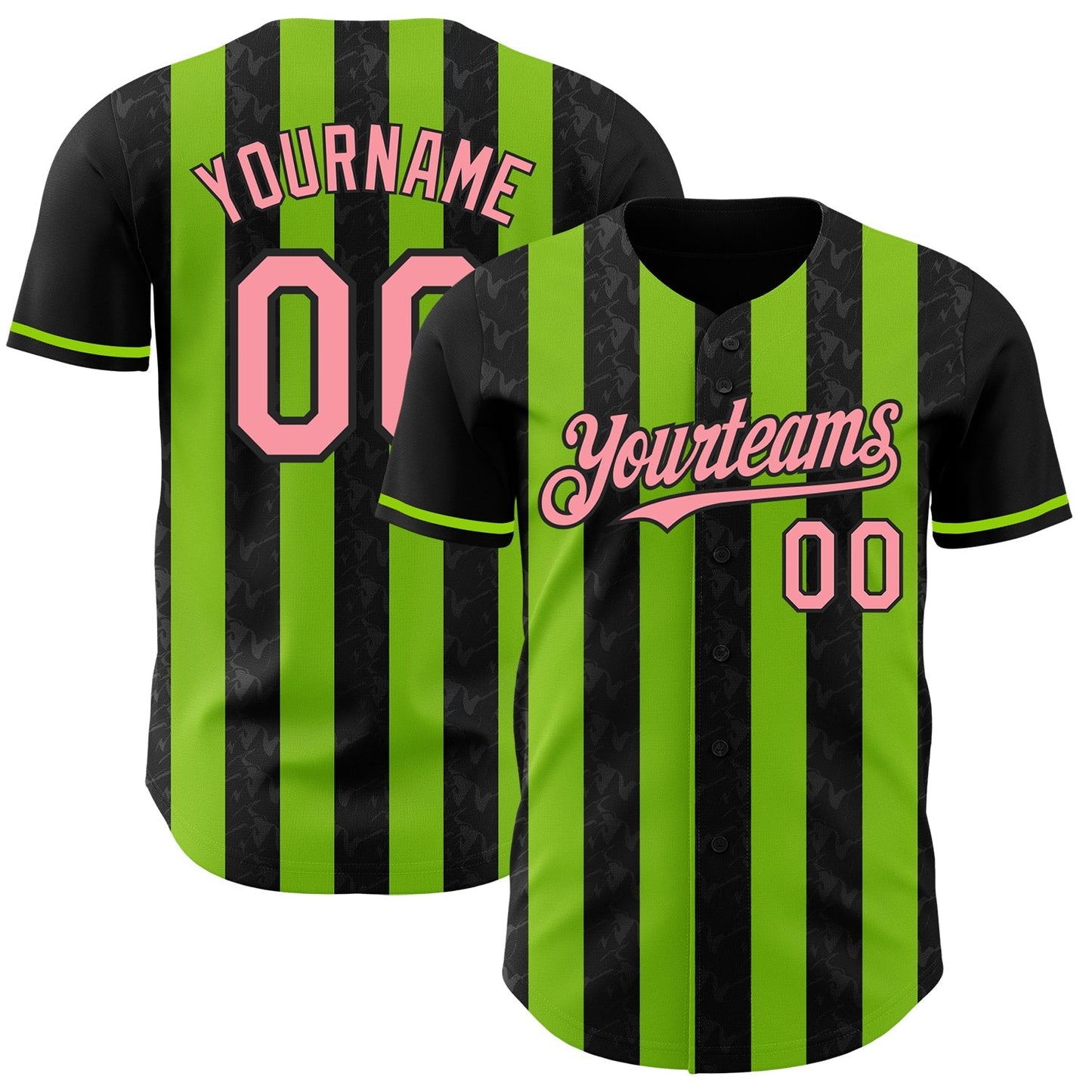 Custom Black Medium Pink-Neon Green Classic Vertical Stripe Fluid Liquid Texture Authentic Baseball Jersey baseball jersey product view 1