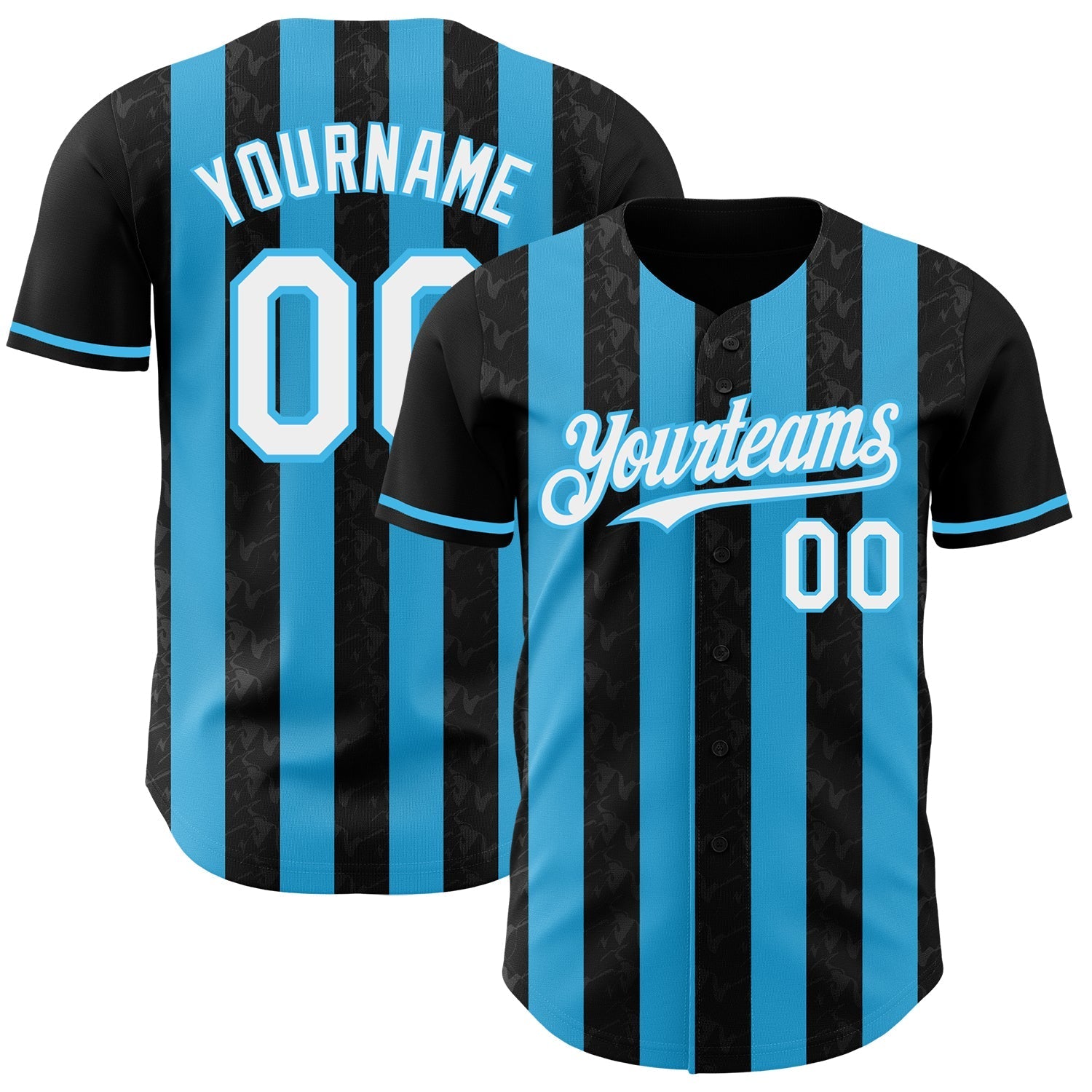 Custom Black White-Sky Blue Classic Vertical Stripe Fluid Liquid Texture Authentic Baseball Jersey baseball jersey product view 1
