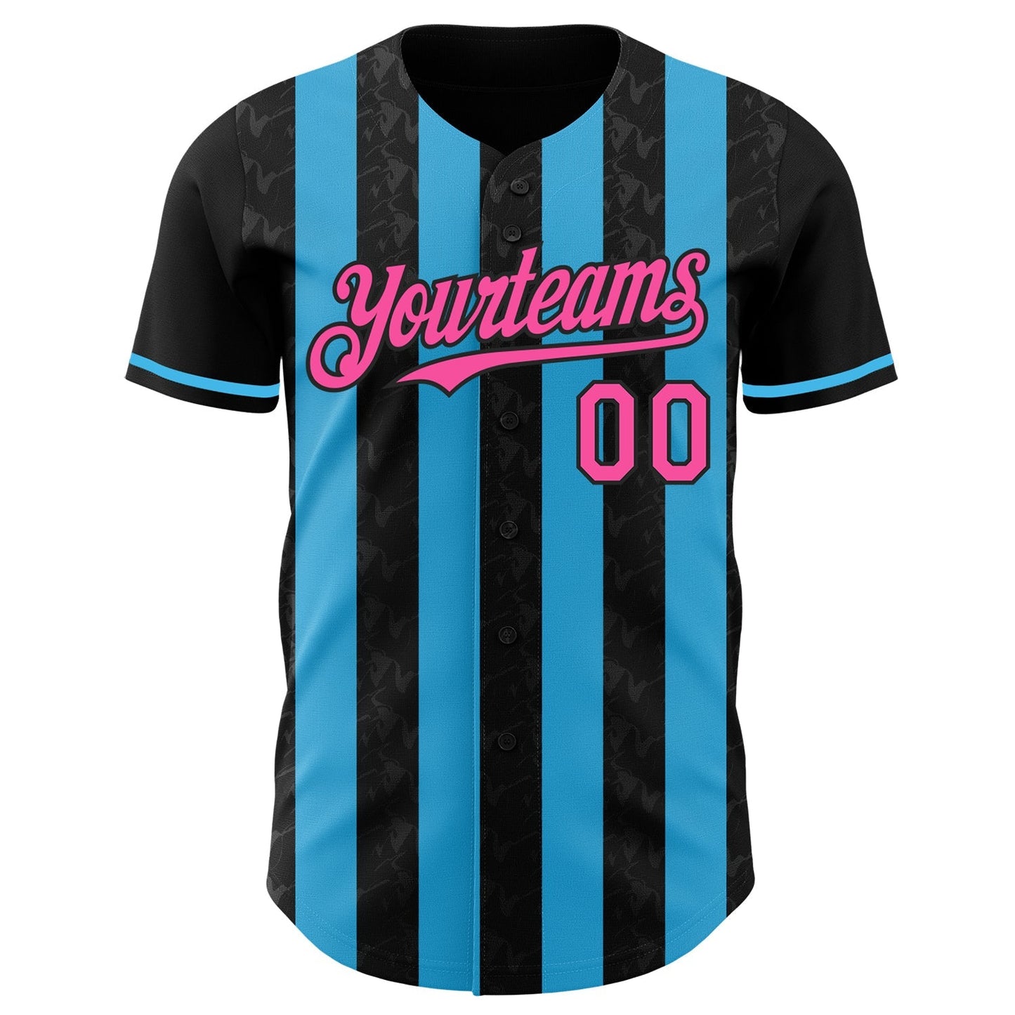 Custom Black Pink-Sky Blue Classic Vertical Stripe Fluid Liquid Texture Authentic Baseball Jersey baseball jersey product view 2