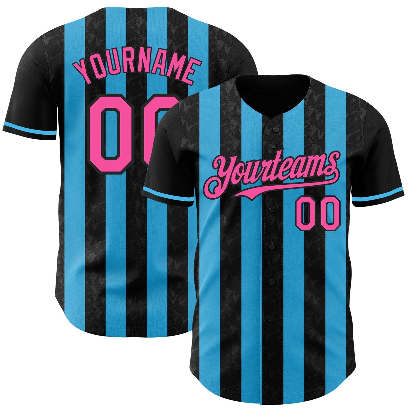Custom Black Pink-Sky Blue Classic Vertical Stripe Fluid Liquid Texture Authentic Baseball Jersey baseball jersey product view 1