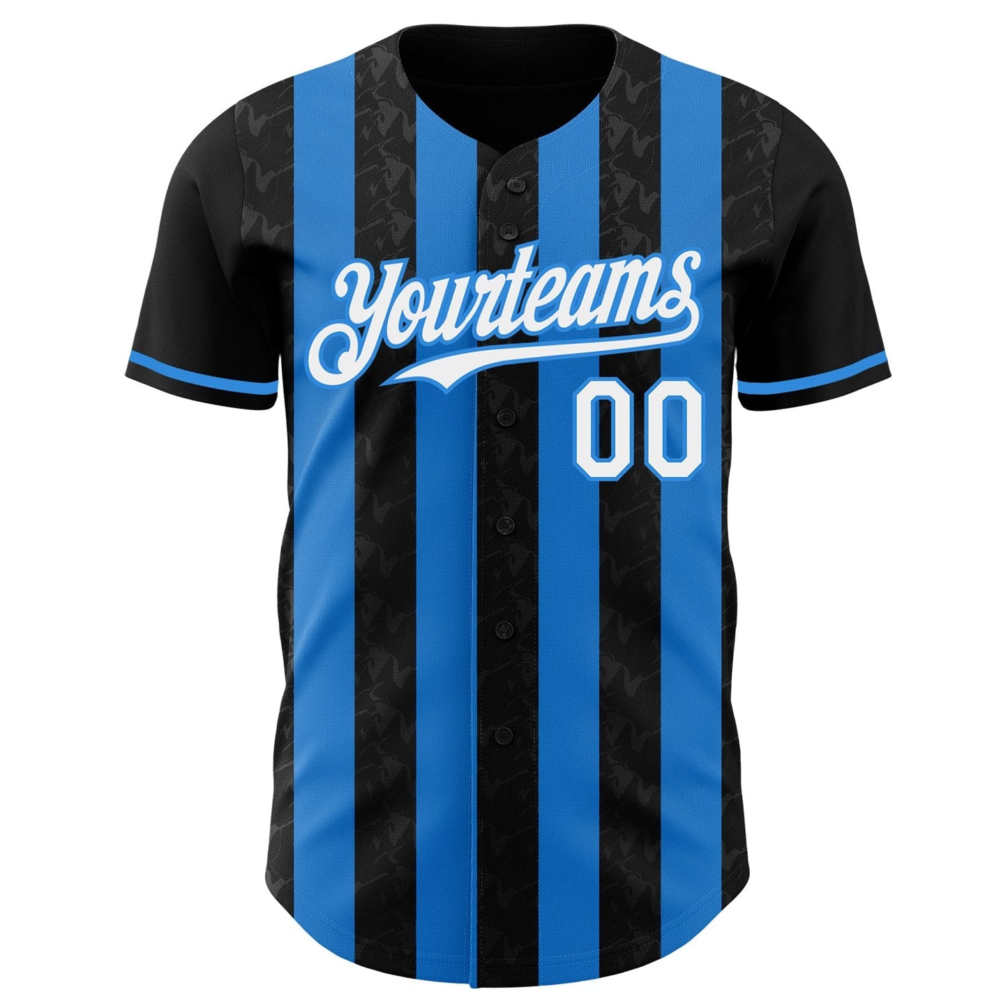 Custom Black White-Electric Blue Classic Vertical Stripe Fluid Liquid Texture Authentic Baseball Jersey baseball jersey product view 2