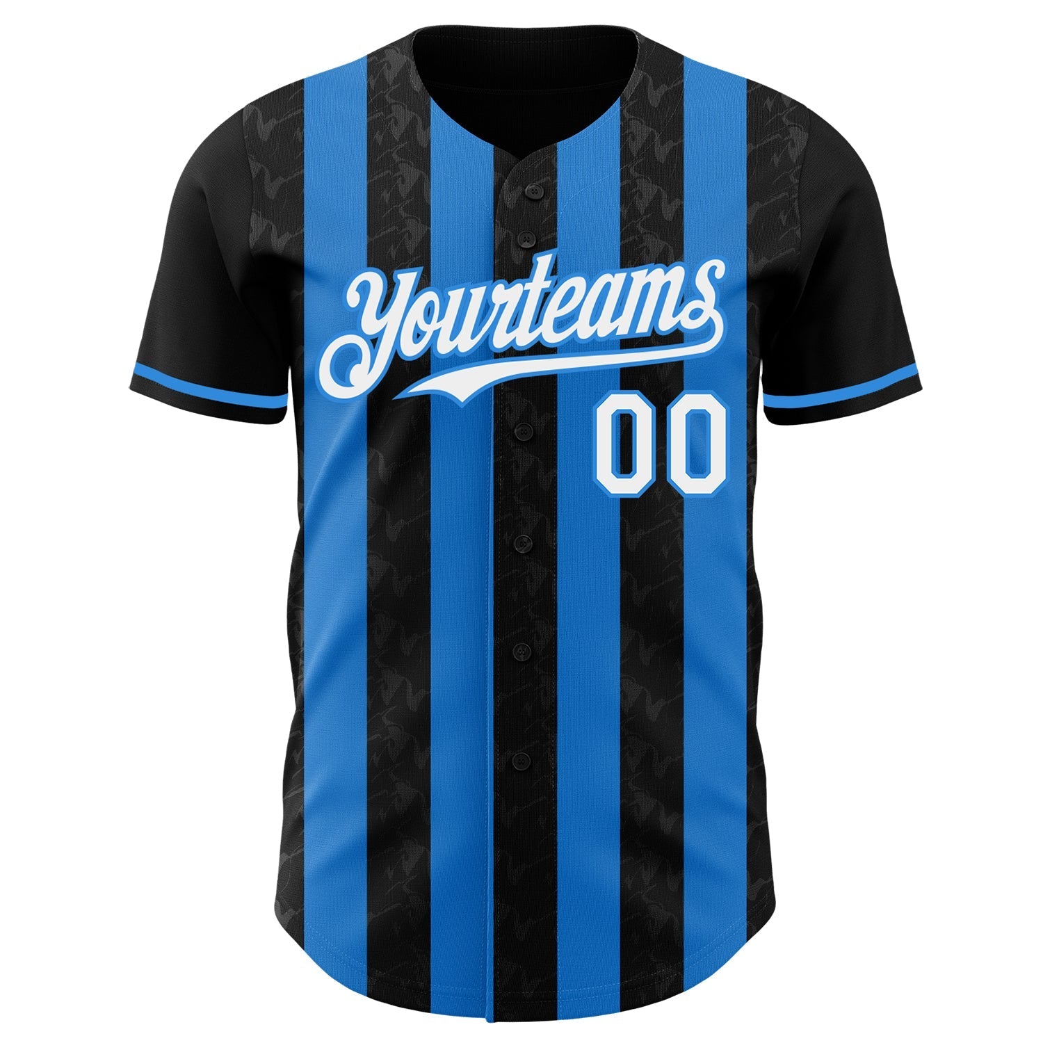 Custom Black White-Electric Blue Classic Vertical Stripe Fluid Liquid Texture Authentic Baseball Jersey baseball jersey product view 2