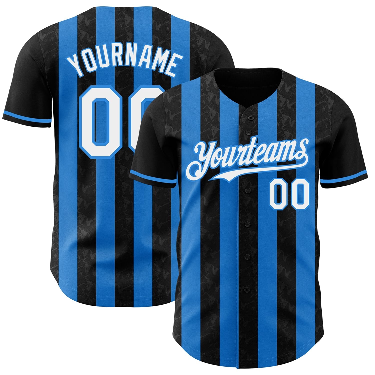 Custom Black White-Electric Blue Classic Vertical Stripe Fluid Liquid Texture Authentic Baseball Jersey baseball jersey product view 1