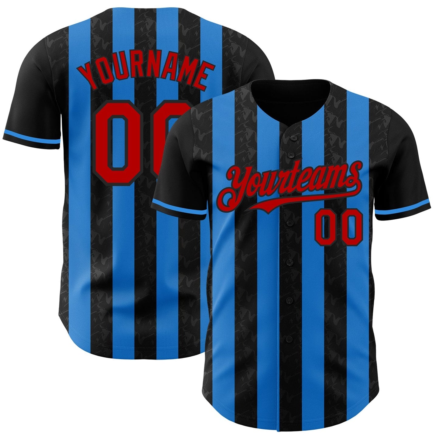 Custom Black Red-Electric Blue Classic Vertical Stripe Fluid Liquid Texture Authentic Baseball Jersey baseball jersey product view 1