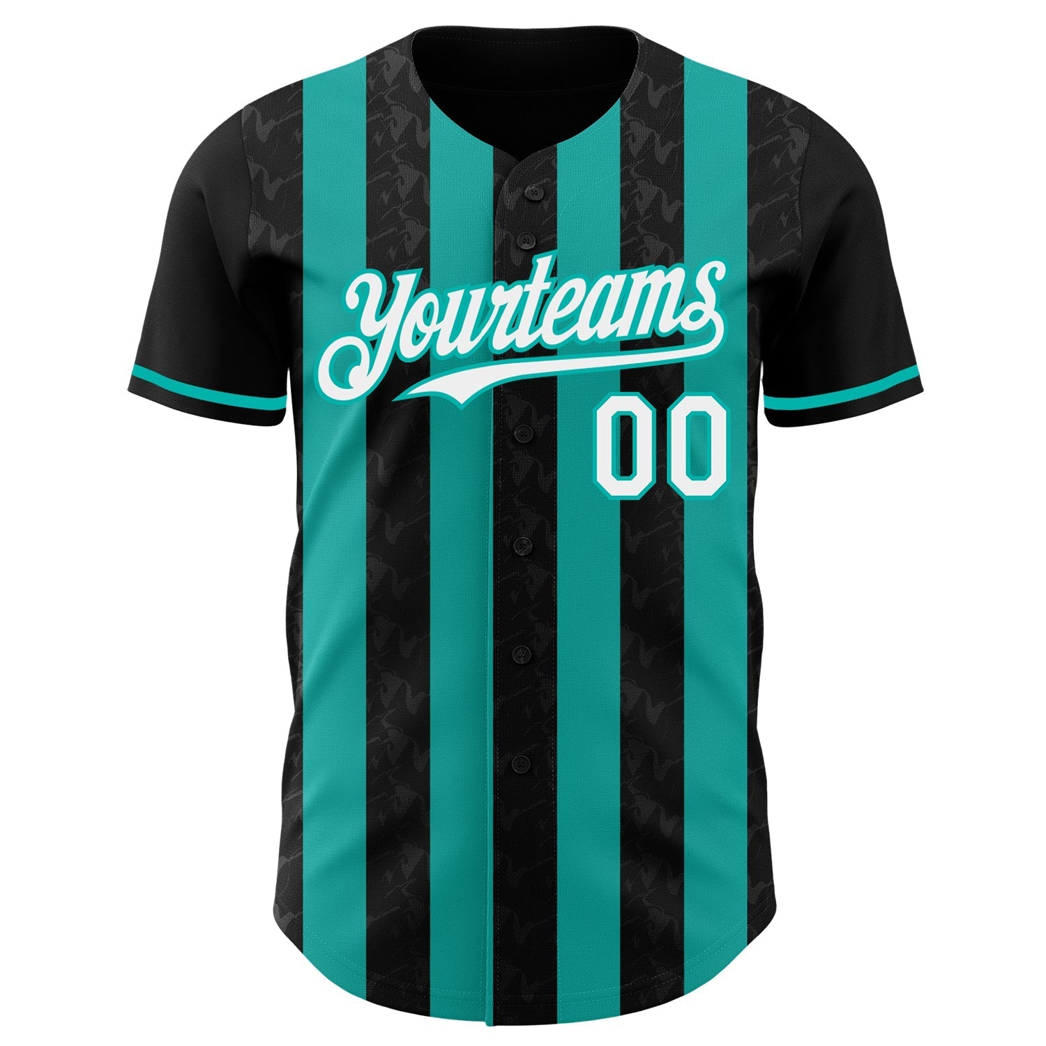 Custom Black White-Aqua Classic Vertical Stripe Fluid Liquid Texture Authentic Baseball Jersey baseball jersey product view 2