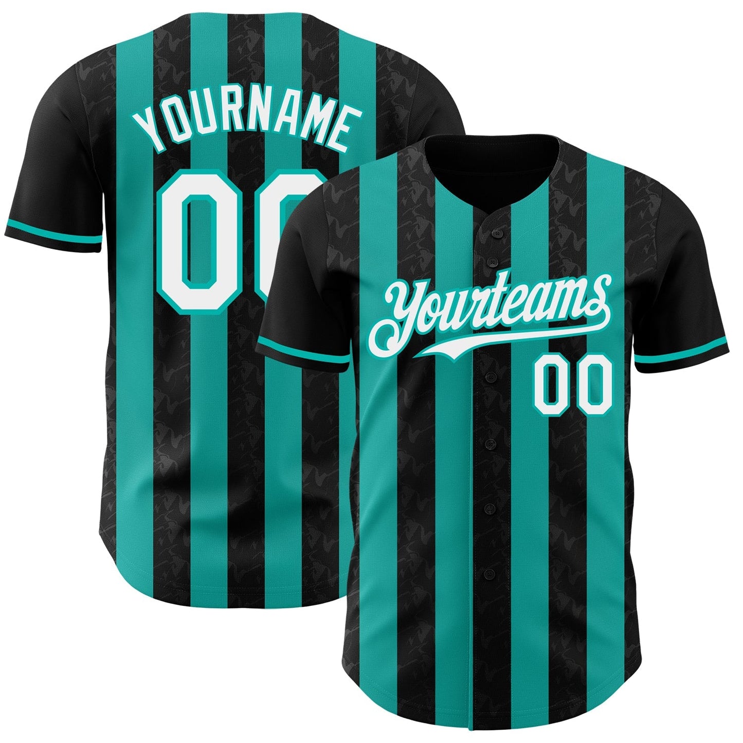 Custom Black White-Aqua Classic Vertical Stripe Fluid Liquid Texture Authentic Baseball Jersey baseball jersey product view 1