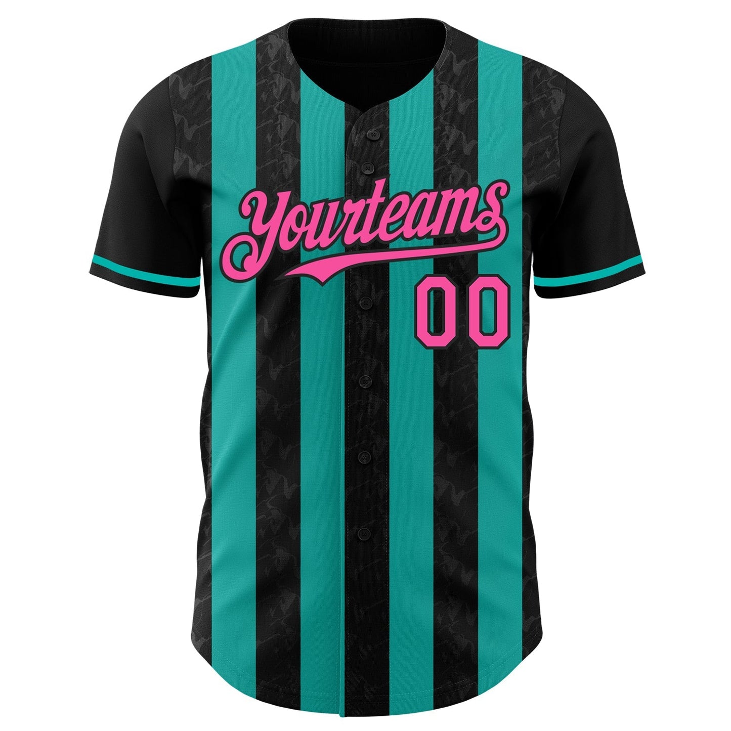 Custom Black Pink-Aqua Classic Vertical Stripe Fluid Liquid Texture Authentic Baseball Jersey baseball jersey product view 2