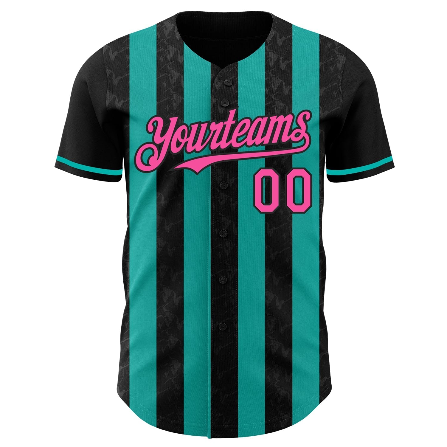 Custom Black Pink-Aqua Classic Vertical Stripe Fluid Liquid Texture Authentic Baseball Jersey baseball jersey product view 2